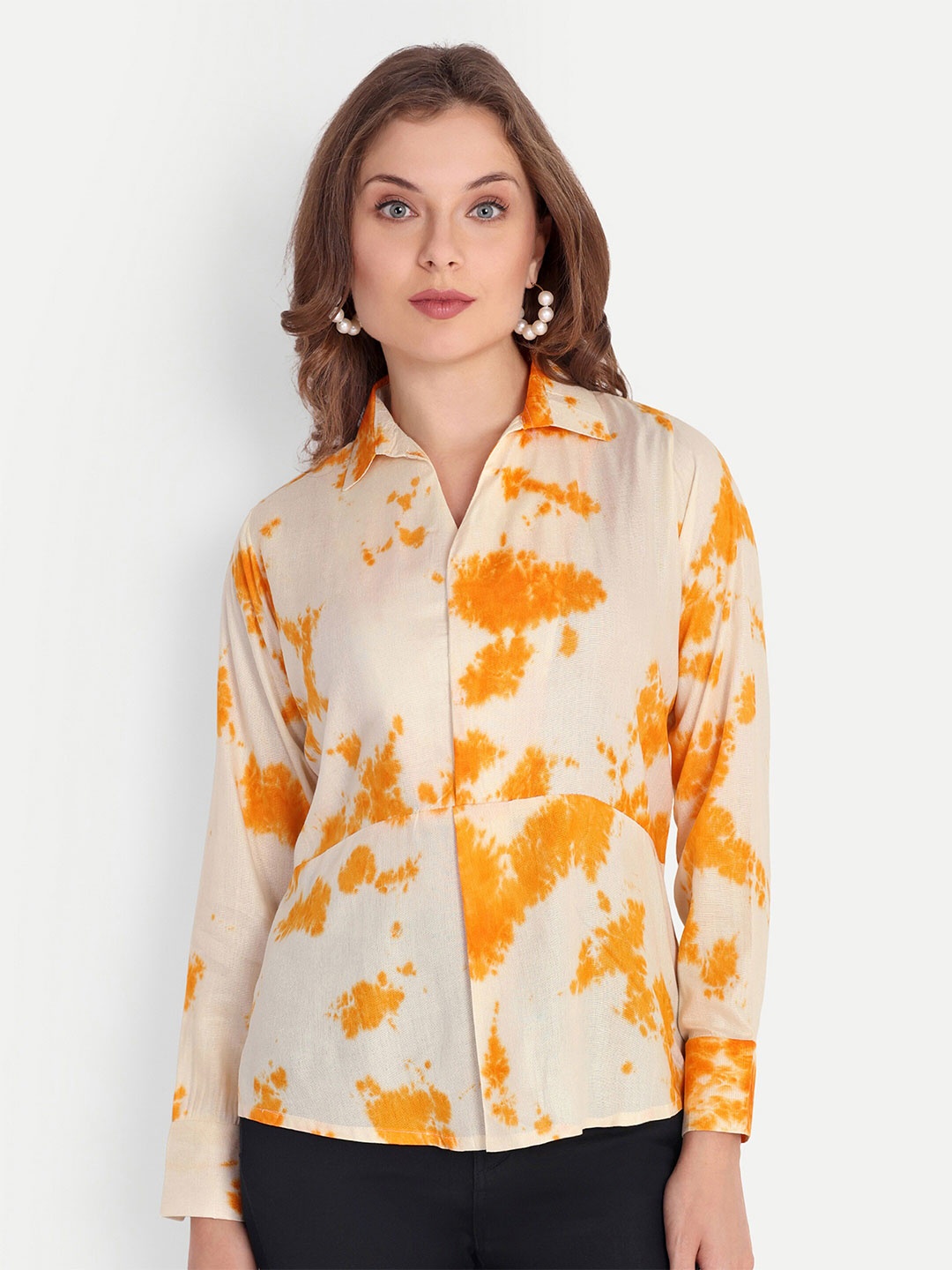 

FNOCKS Tie and Dye Organic Cotton Shirt Style Top, Yellow