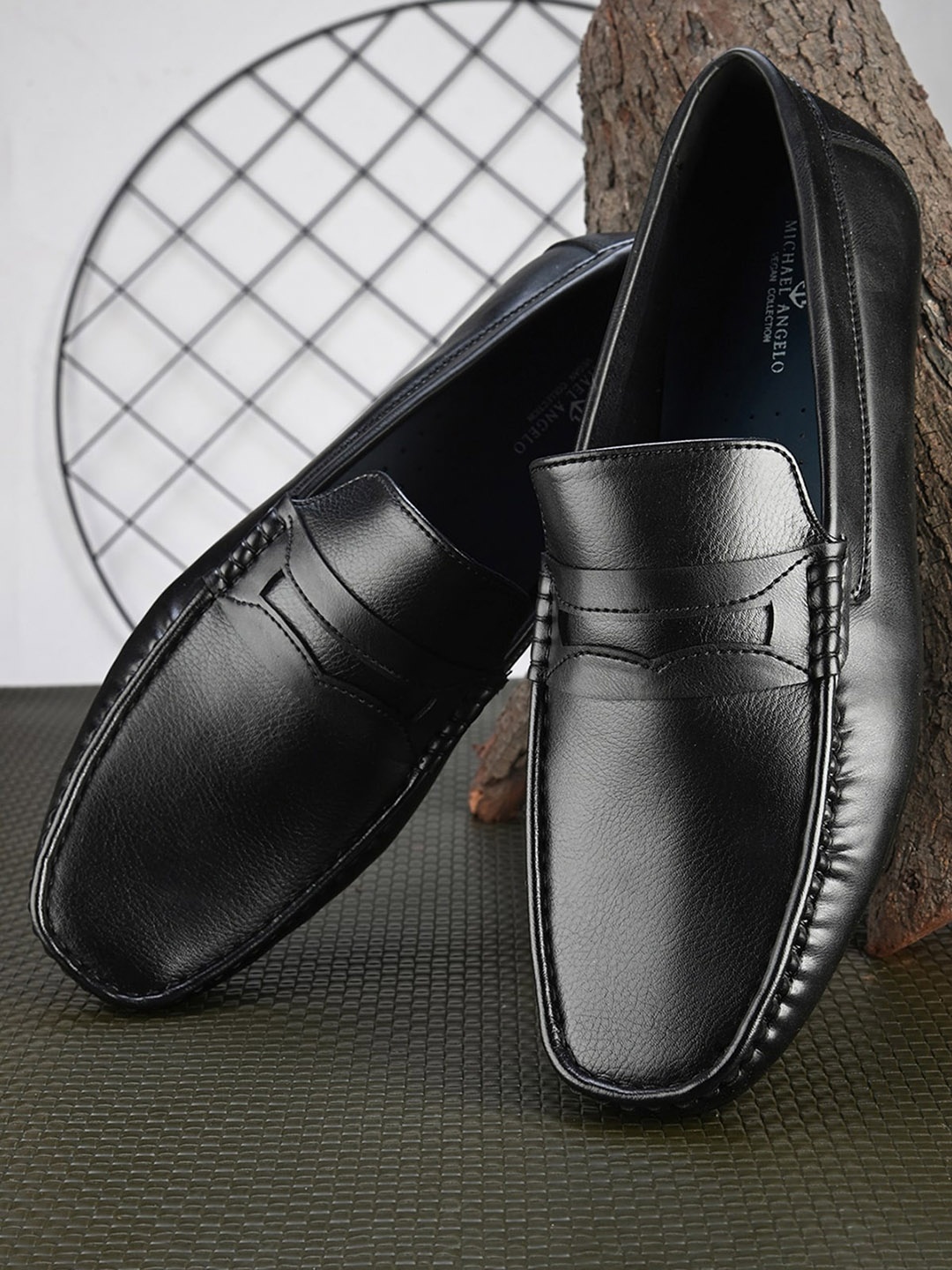 

MICHAEL ANGELO Men Square Toe Lightweight Penny Loafers, Black