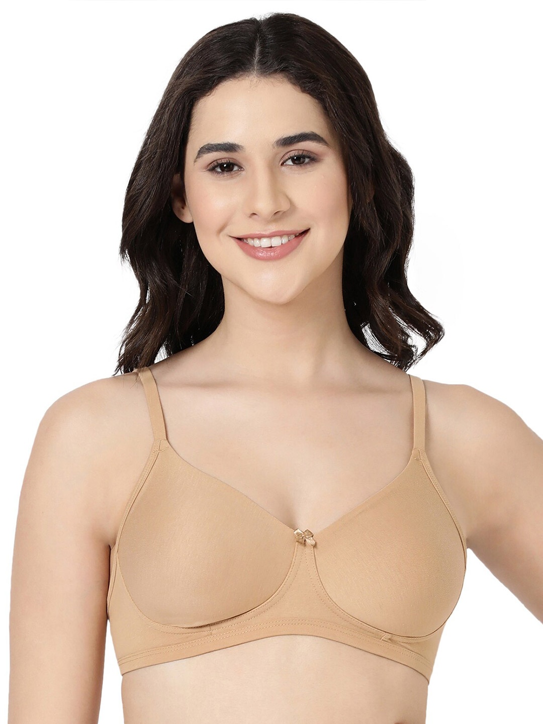 

BLOSSOM Women Seamless T-Shirt Bra With Fabric Covered Strap, Beige