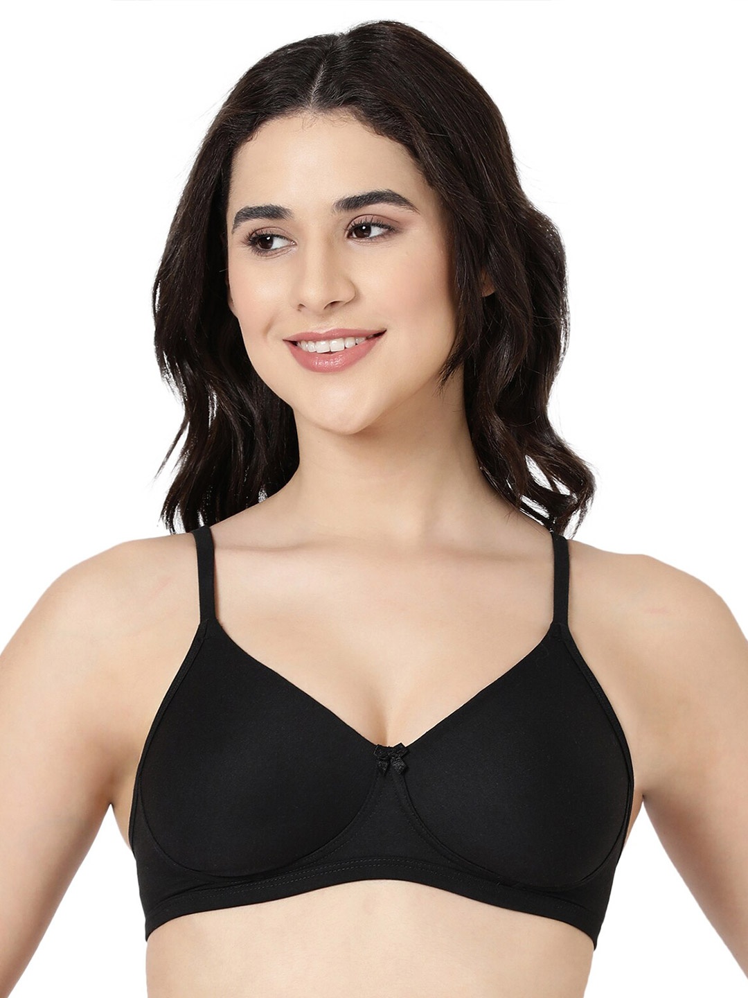 

BLOSSOM Women Seamless T-Shirt Bra With Fabric Covered Strap, Black