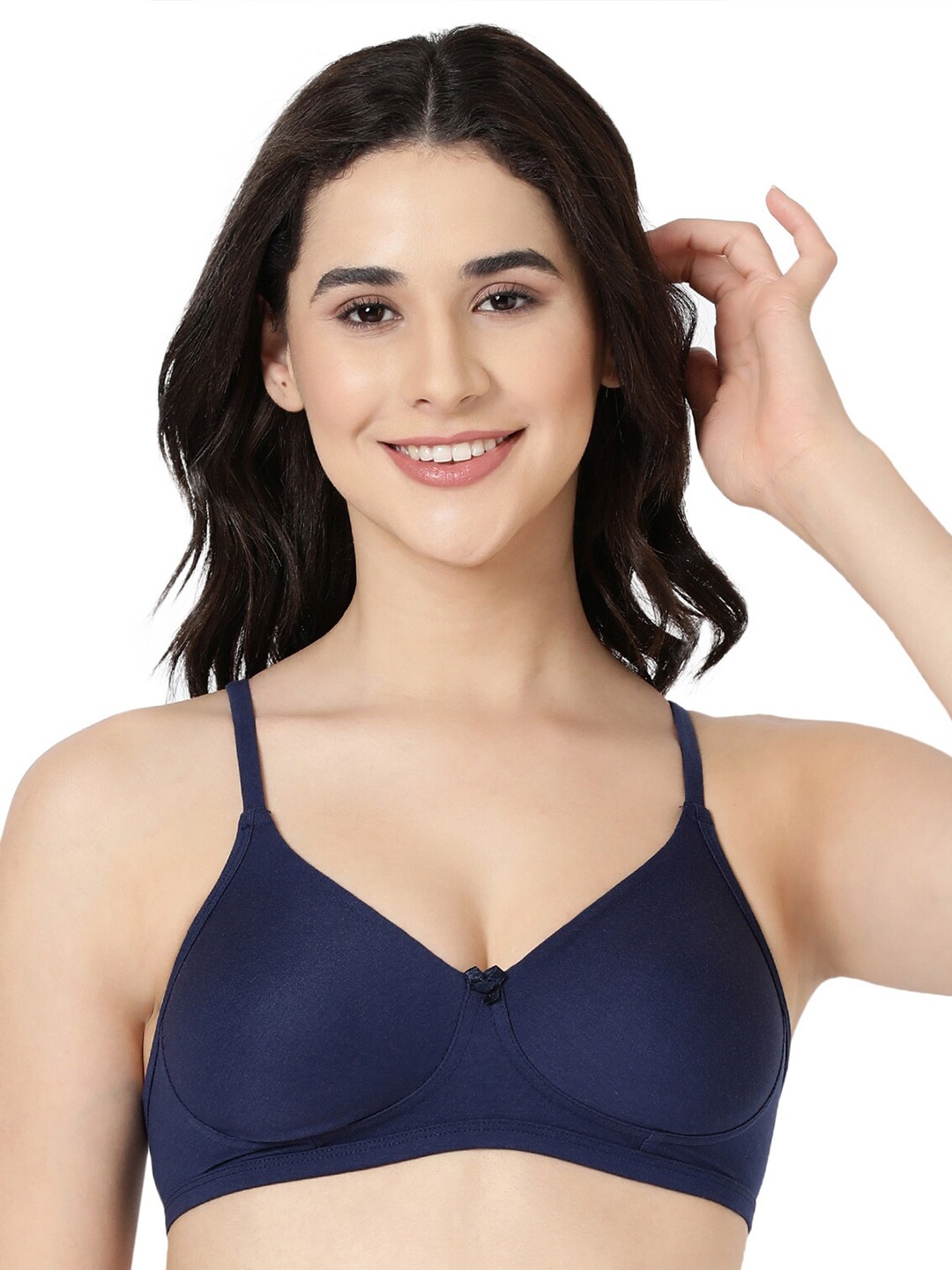 

BLOSSOM Women's Seamless T-Shirt Bra With Fabric Covered Strap, Navy blue