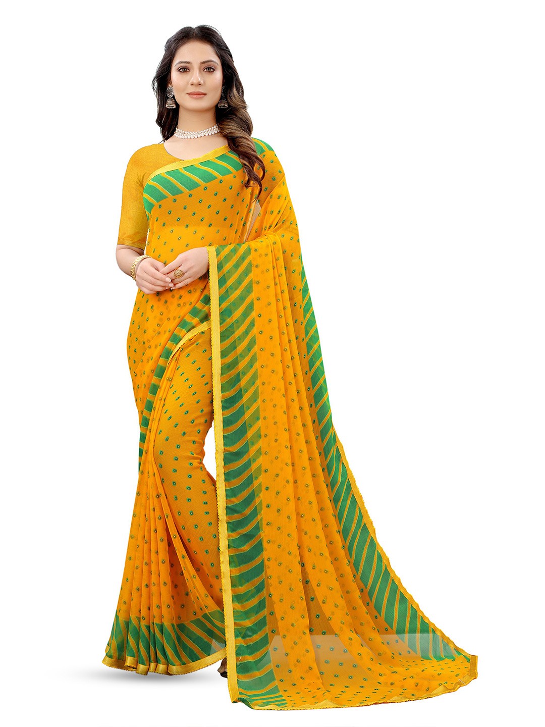 

Mitera Pure Chiffon Jamdani Saree With Blouse Piece, Yellow