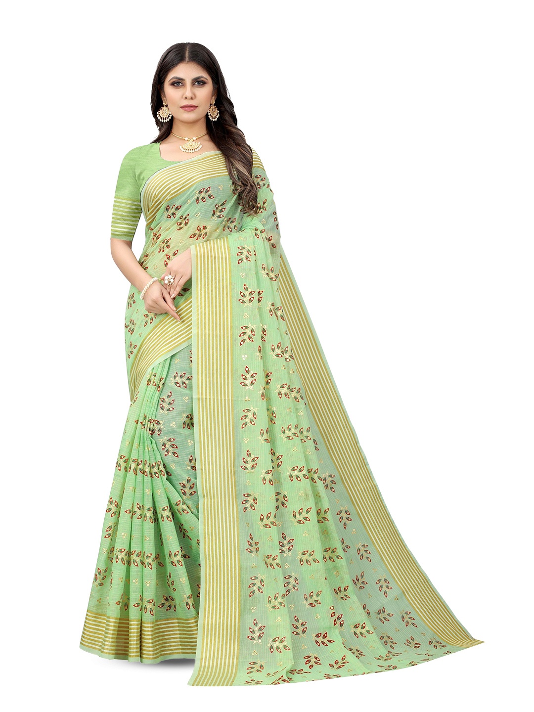 

Mitera Bandhani Zari Pure Cotton Saree, Green