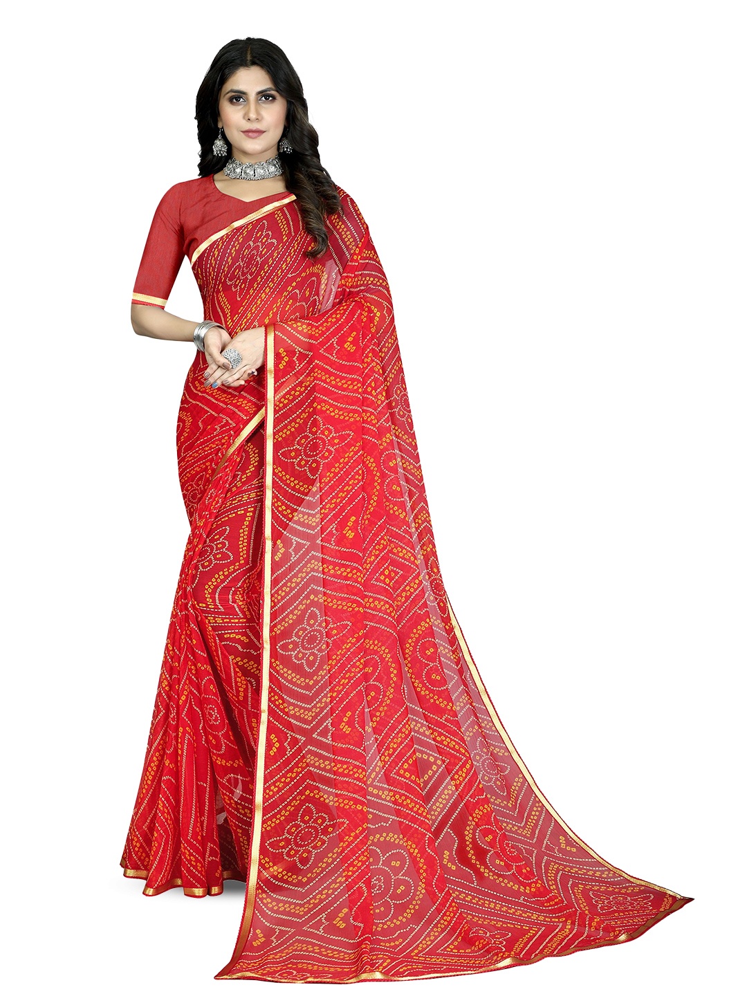 

Mitera Bandhani Chikankari Pure Chiffon Bandhani Saree, Pink
