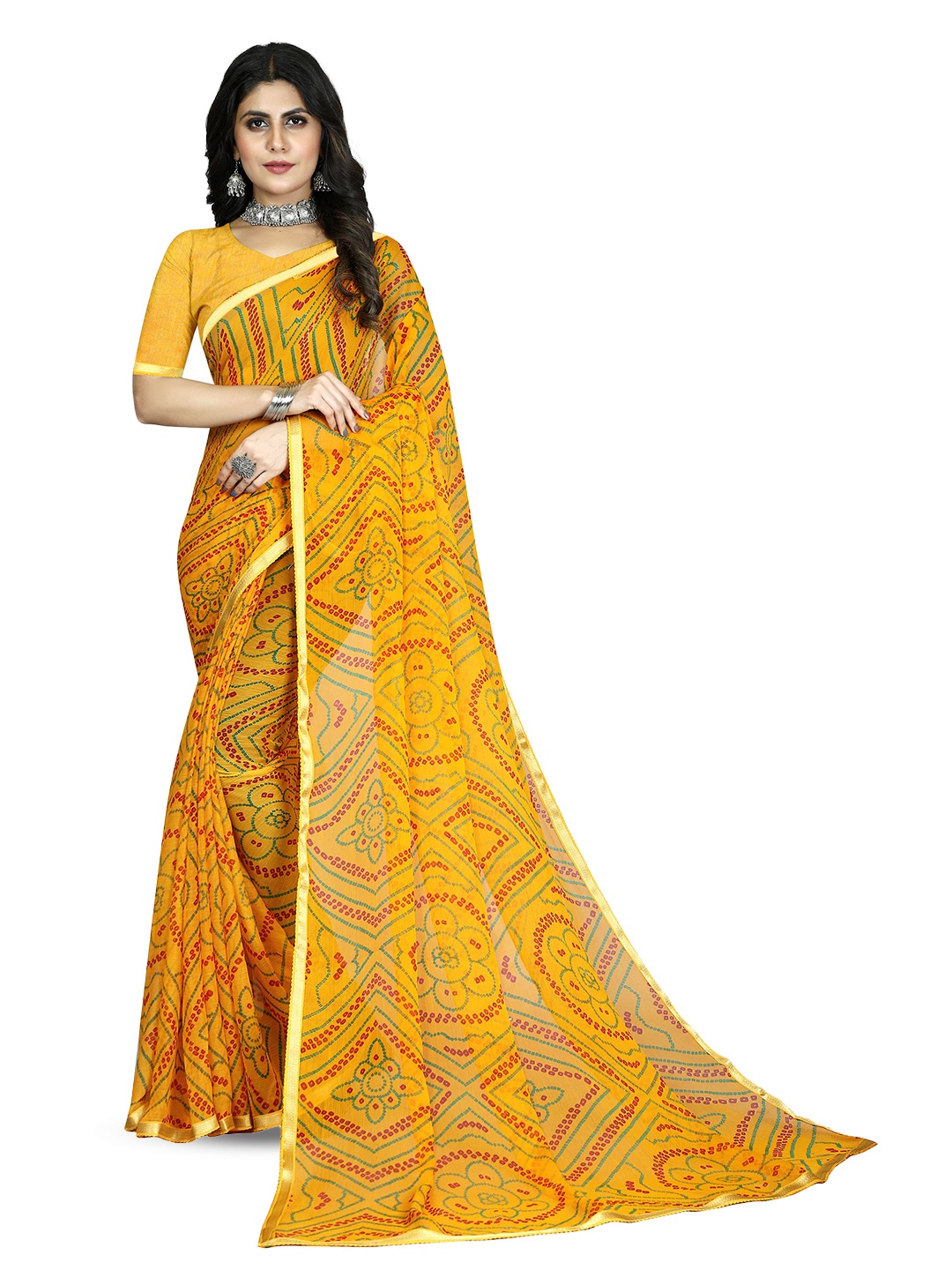 

Mitera Bandhani Zari Pure Chiffon Bandhani Saree, Yellow