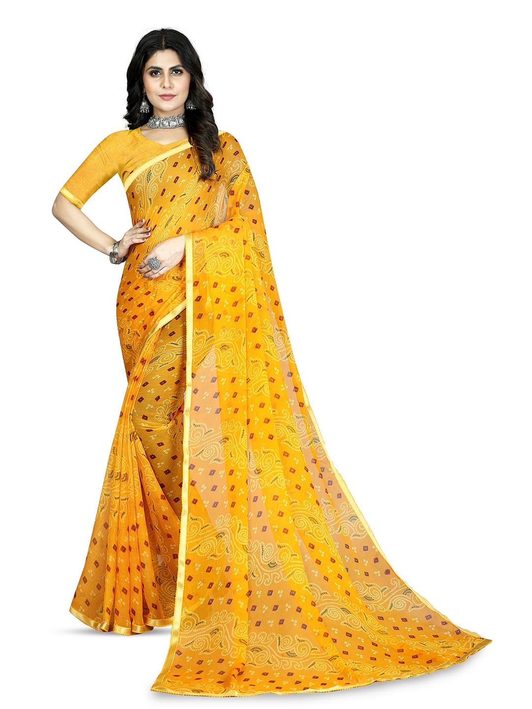 

Mitera Ethnic Motifs Zari Pure Chiffon Jamdani Saree With Blouse Piece, Yellow