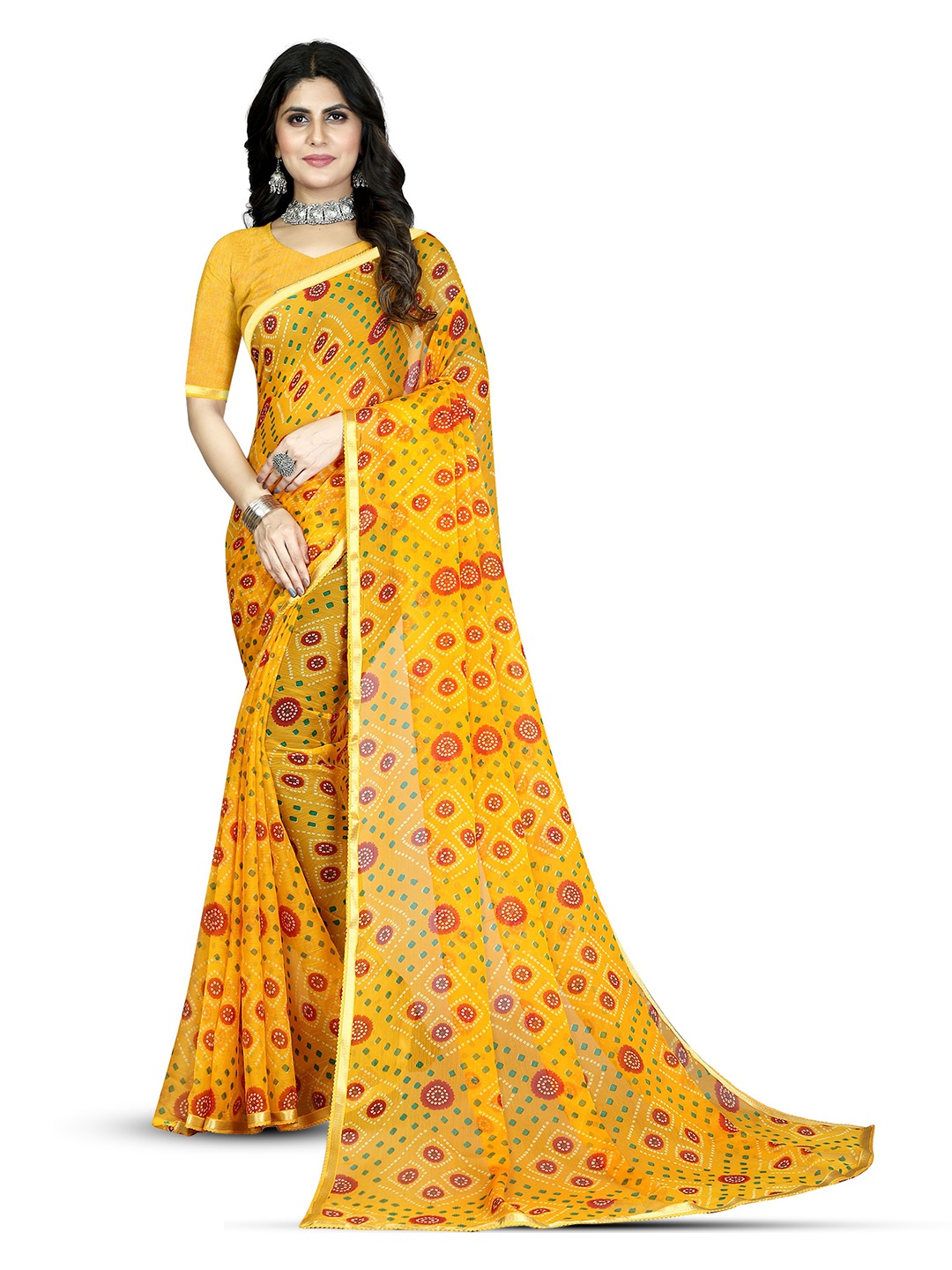 

Mitera Bandhani Zari Pure Chiffon Bandhani Saree, Red