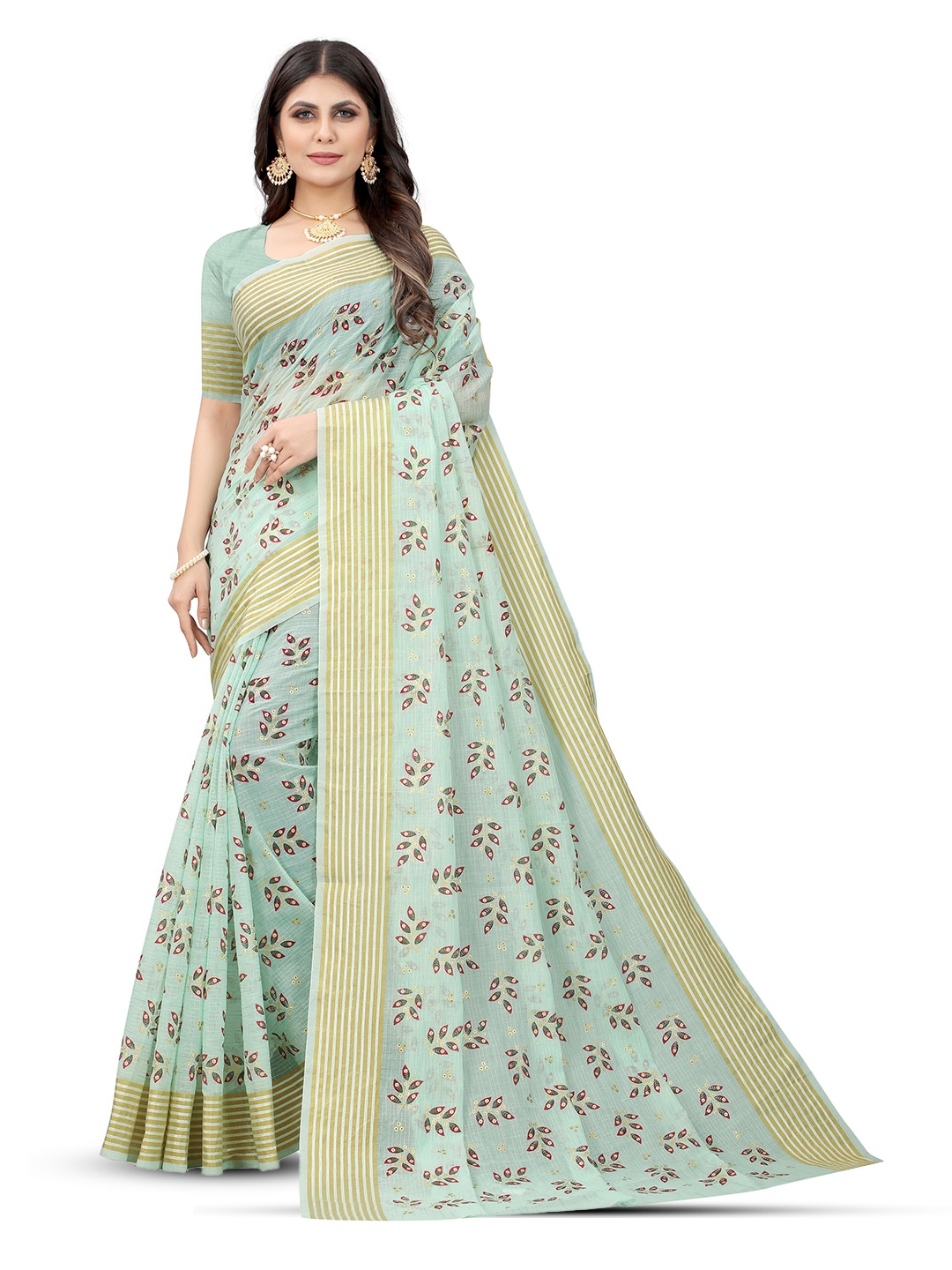 

Mitera Floral Zari Pure Cotton Saree, Blue