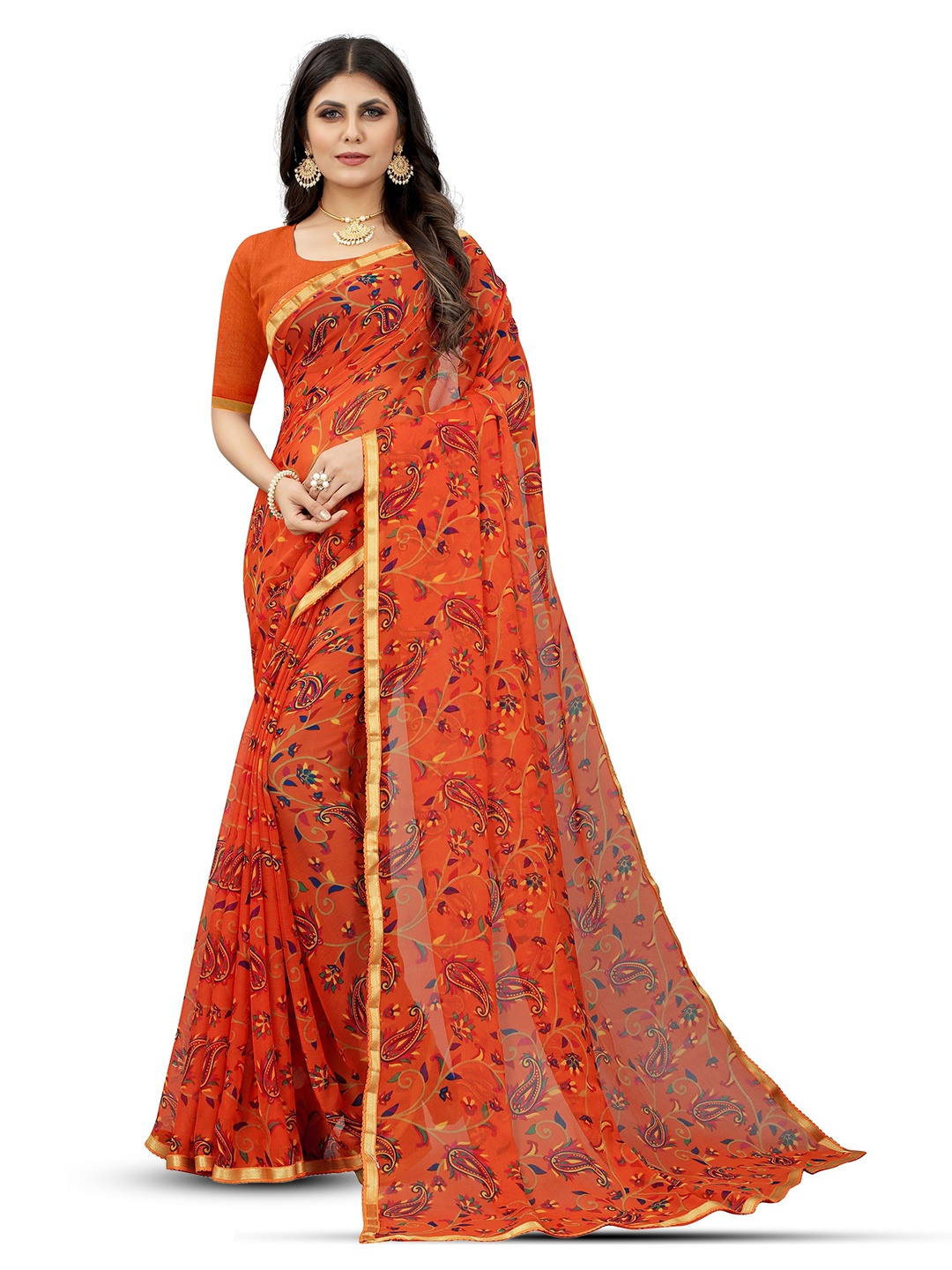 

Mitera Ethnic Motifs Zari Pure Chiffon Saree, Red