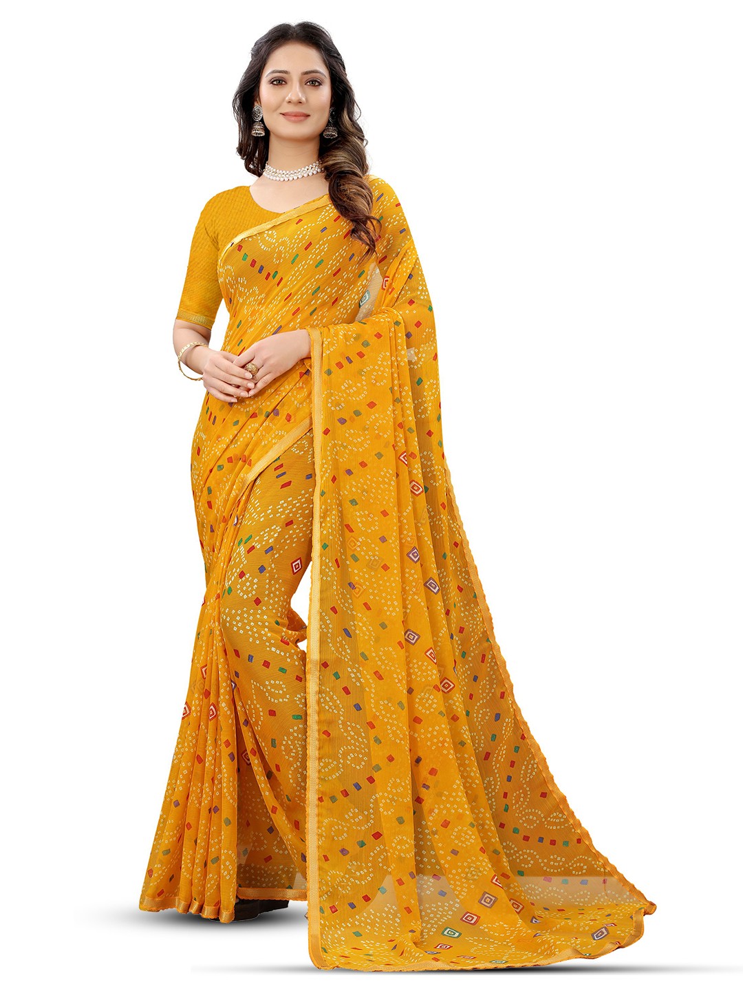 

Mitera Bandhani Zari Pure Chiffon Bandhani Saree, Orange