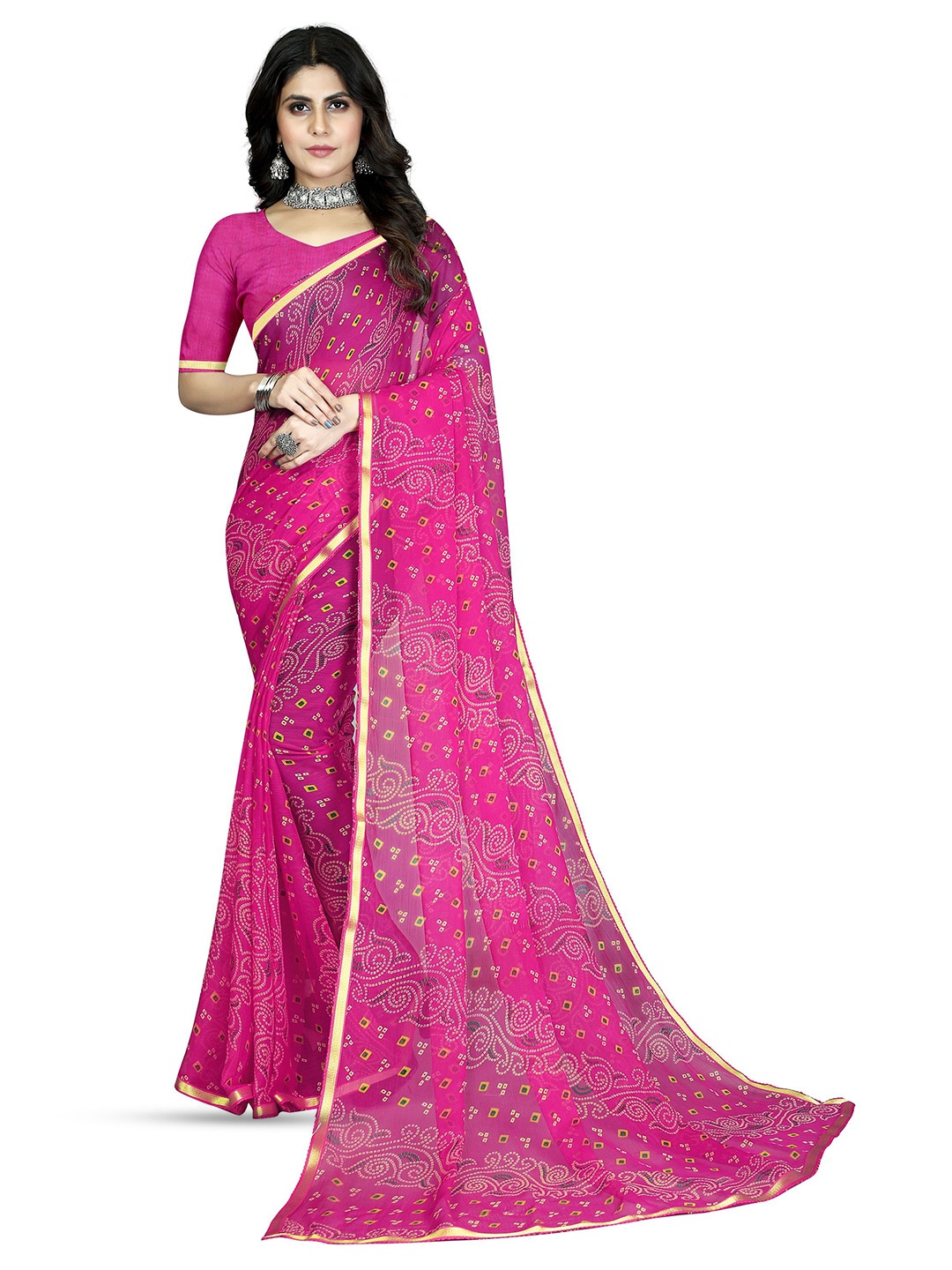 

Mitera Ethnic Motifs Zari Pure Chiffon Saree, Pink