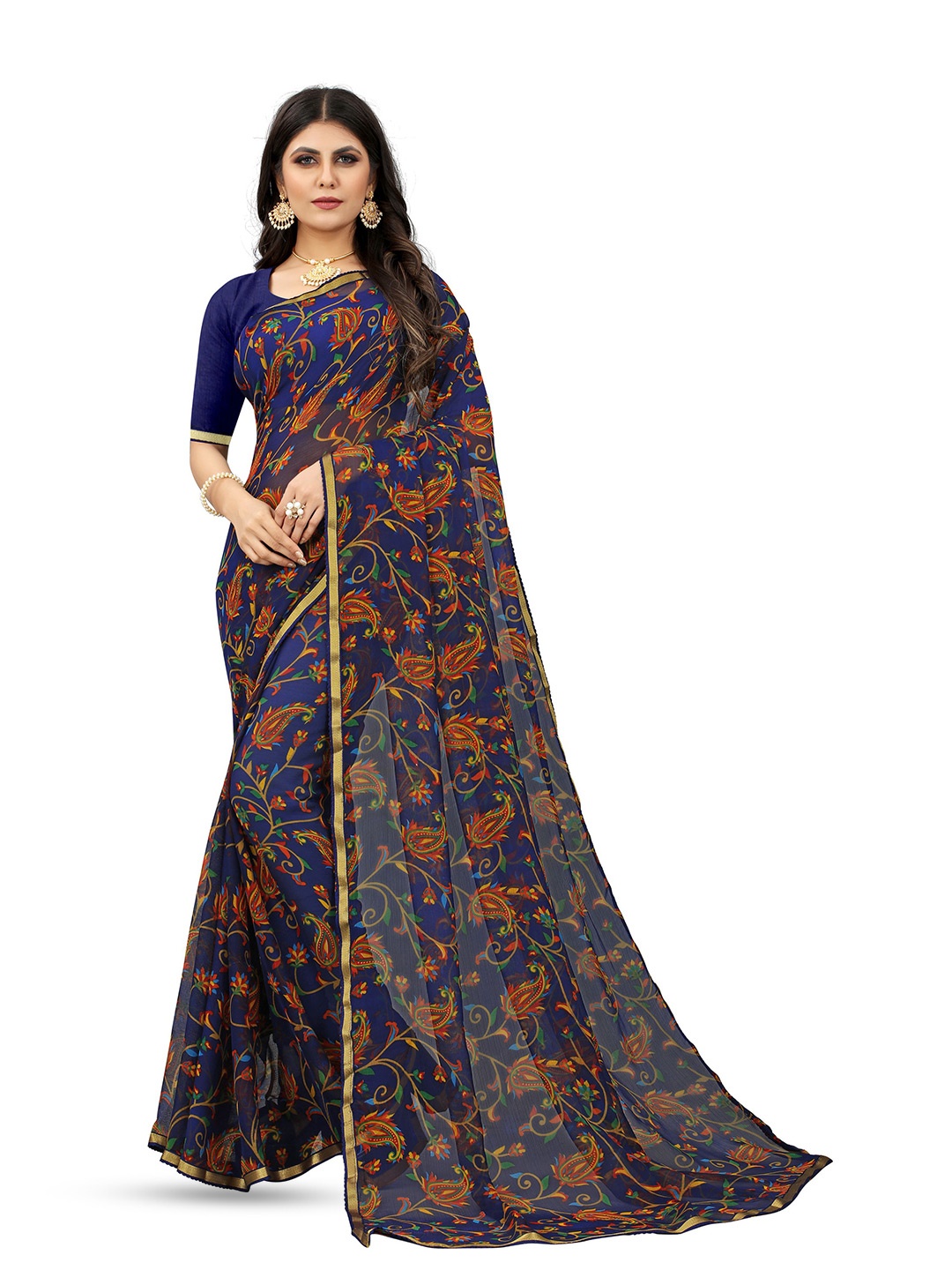 

Mitera Ethnic Motifs Pure Chiffon Saree, Blue