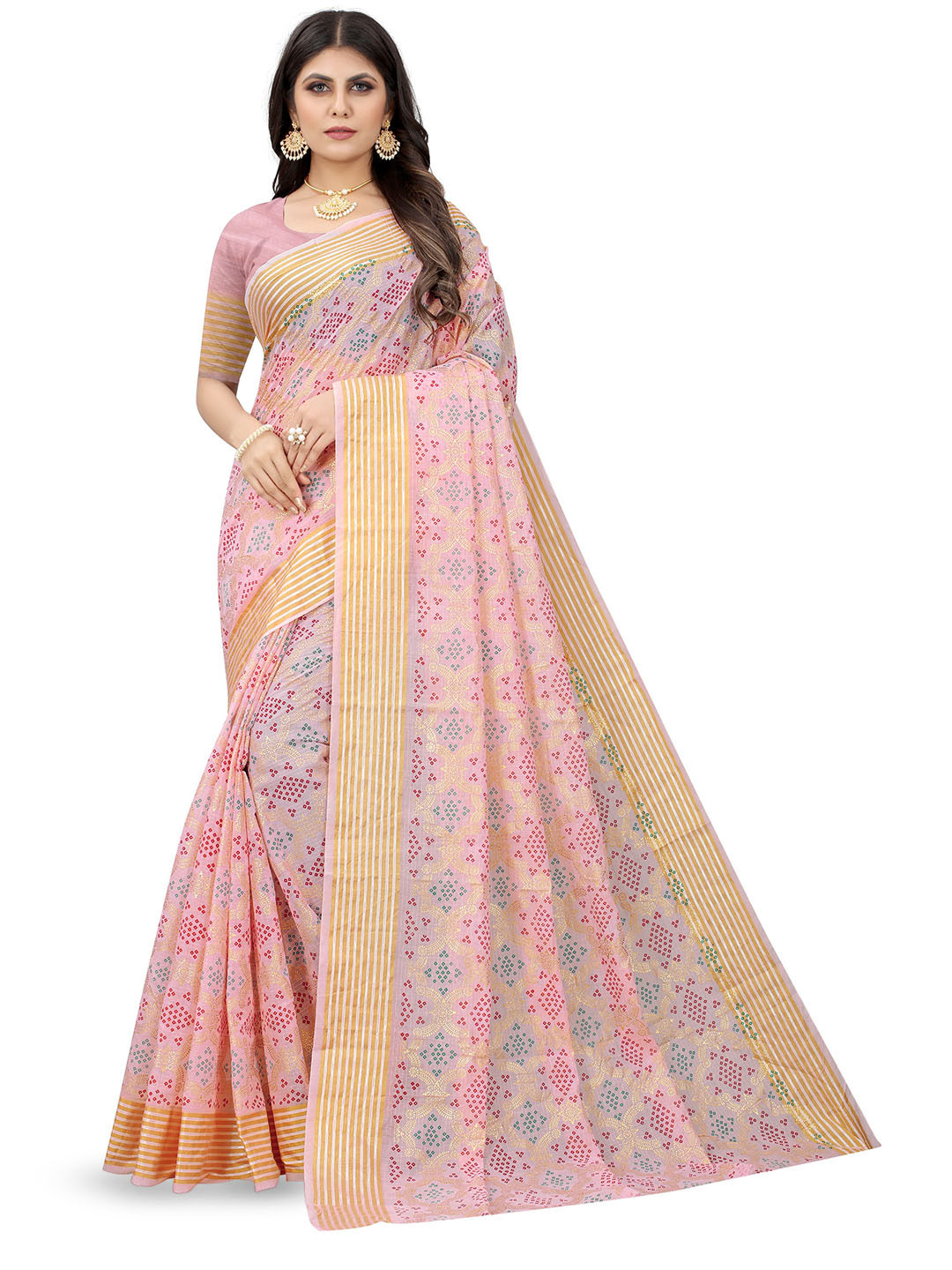 

Mitera Floral Zari Pure Cotton Banarasi Saree, Pink