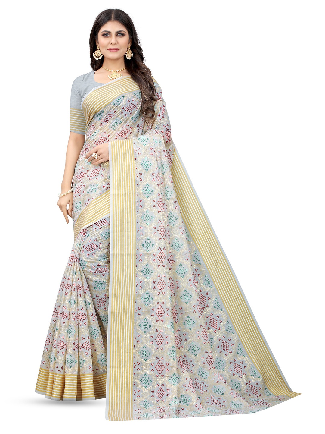 

Mitera Floral Zari Pure Cotton Banarasi Saree With Blouse Piece, Grey