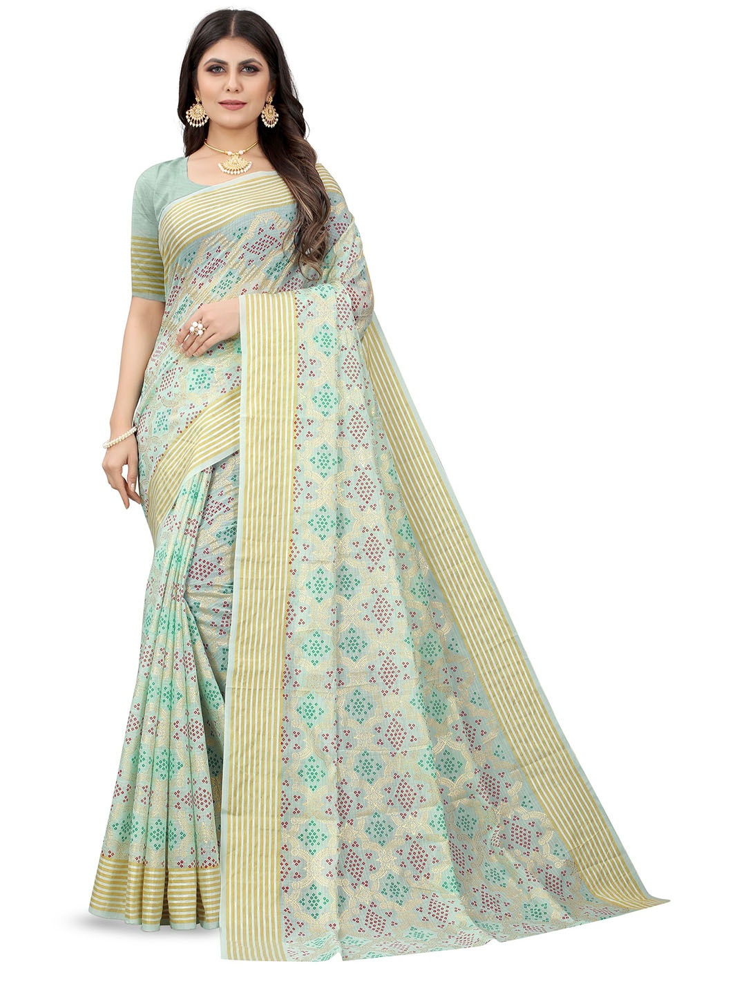 

Mitera Floral Zari Pure Cotton Saree, Blue