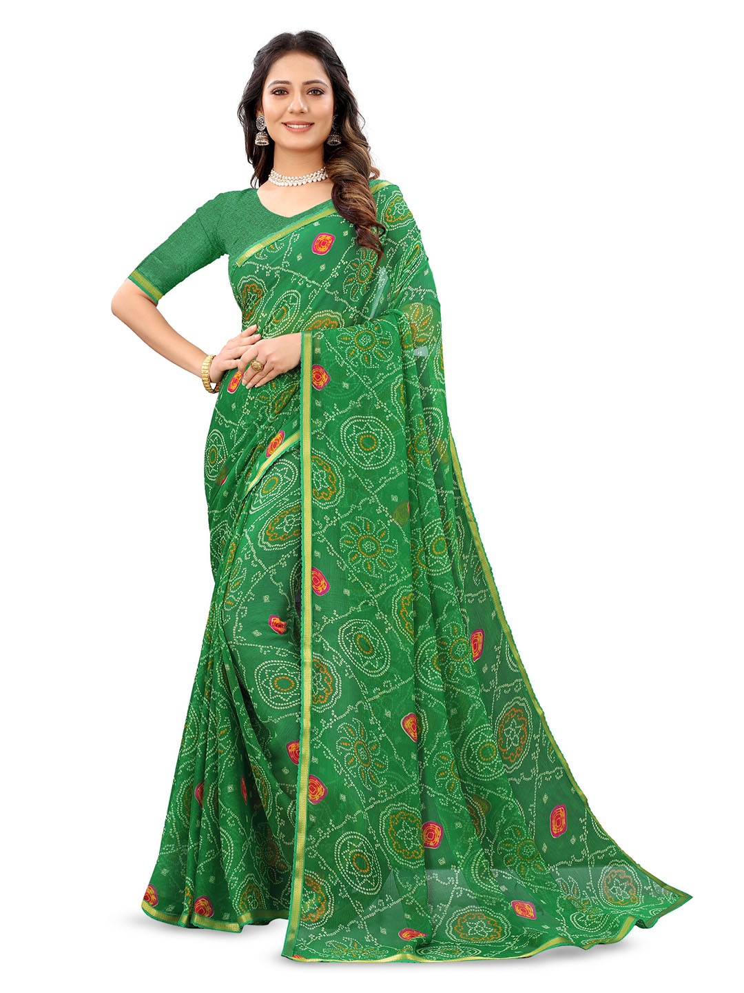 

Mitera Ethnic Motifs Zari Pure Chiffon Saree, Green
