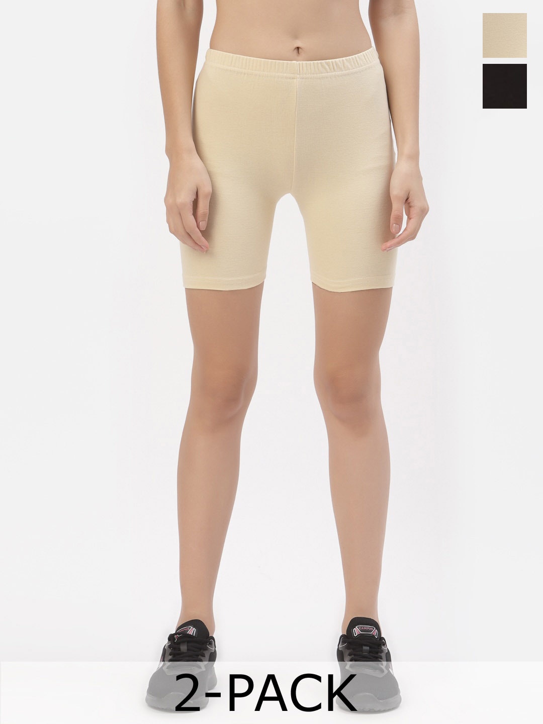 

Floret Women Pack of 2 Skinny Fit Sports Shorts, Beige