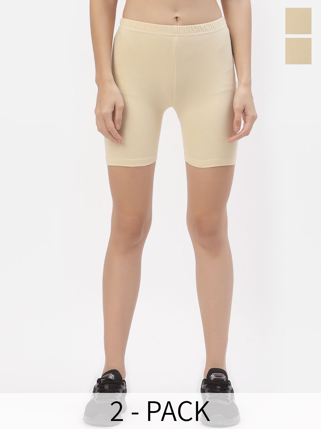 

Floret Women Pack of 2 Skinny Fit Sports Shorts, Beige