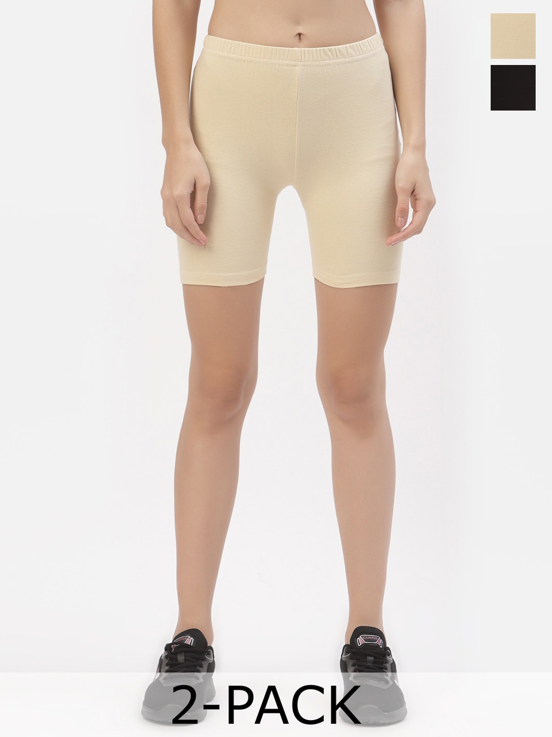 

Floret Women Pack of 2 Skinny Fit Cycling Biker Shorts, Beige