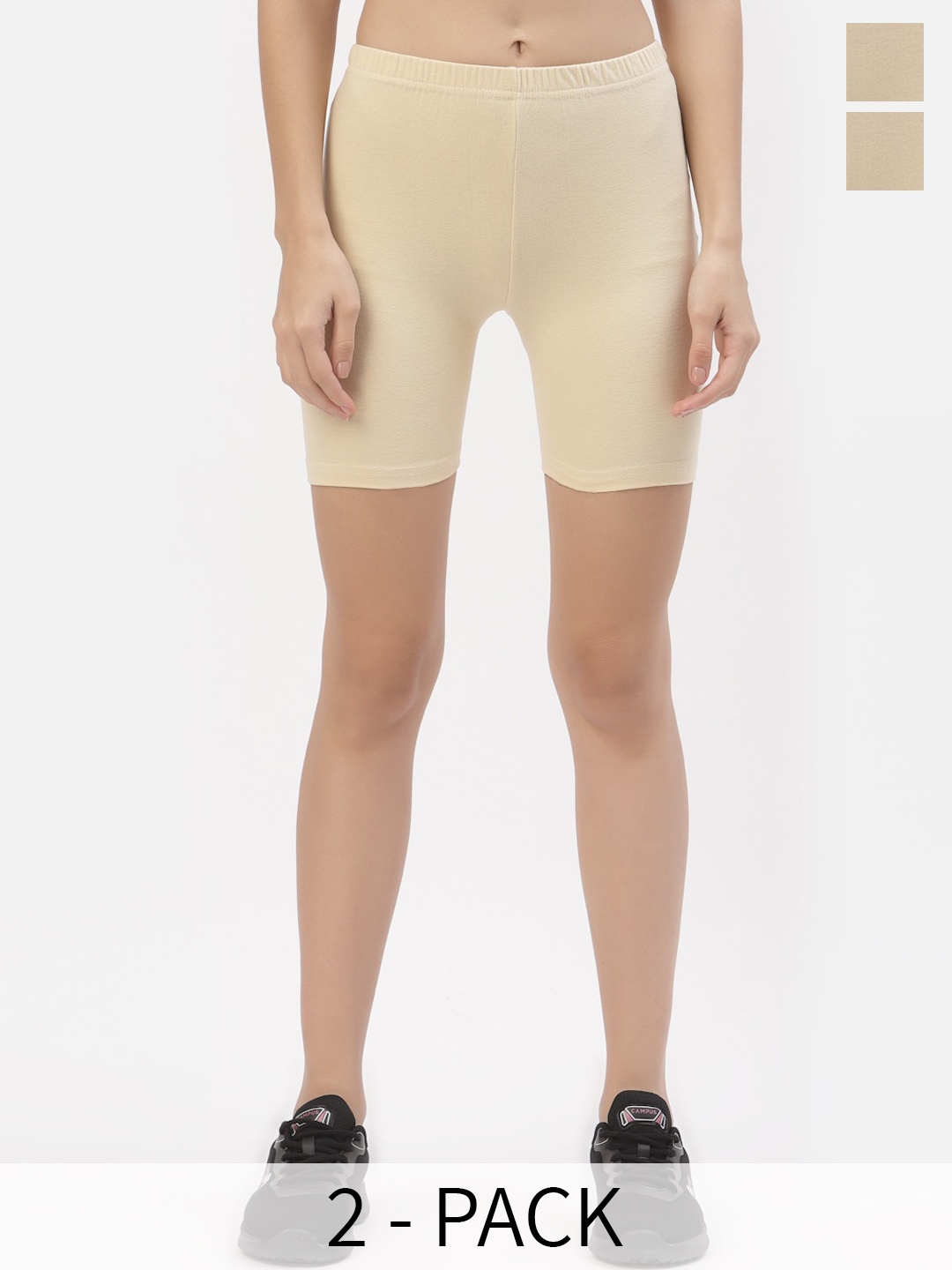 

Floret Women Pack of 2 Skinny Fit Sports Shorts, Beige