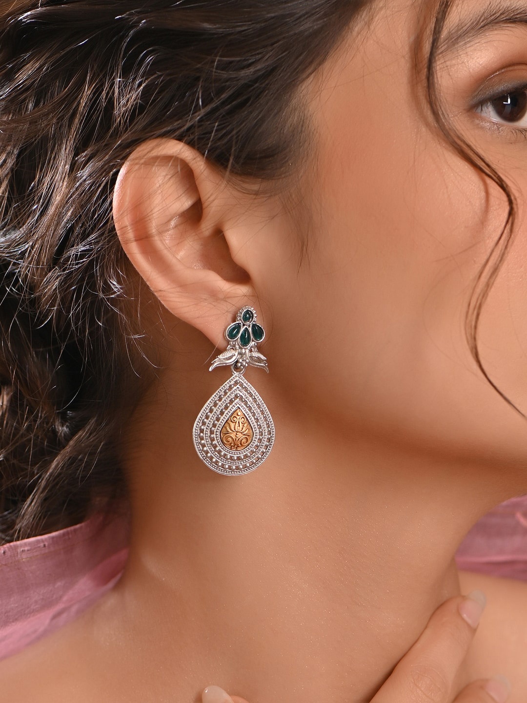 

Fida Silver-Plated Teardrop Shaped Drop Earrings