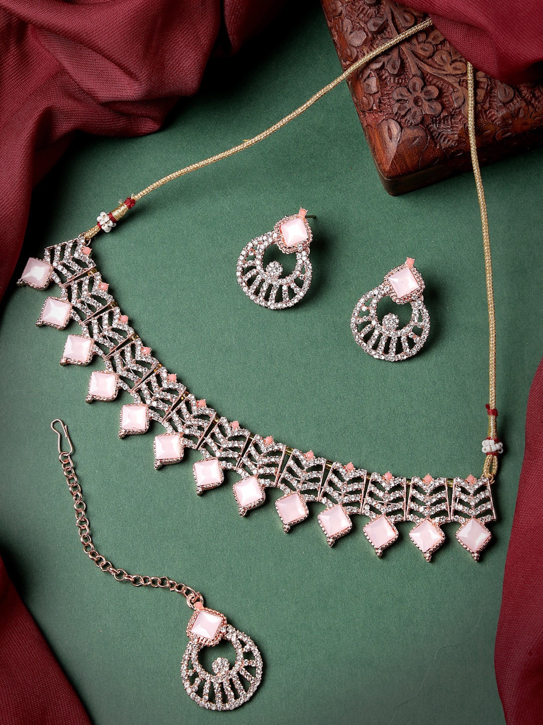 

Sukkhi Rose Gold-Plated American Diamond Necklace and Earrings