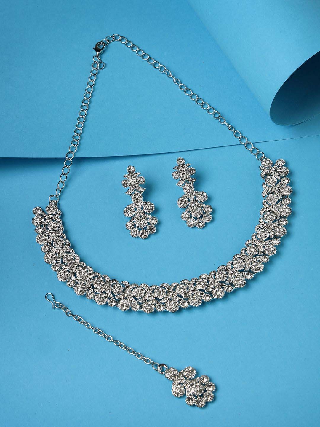 

Sukkhi Rhodium-Plated American Diamond Studded Jewellery Set, Silver