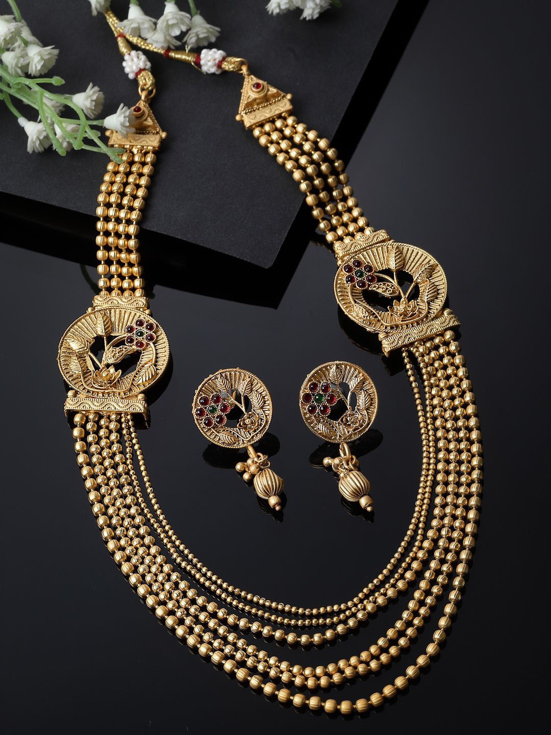 

Sukkhi Gold-Plated Kundan Stones Studded & Beaded Rani Haar Jewellery Set