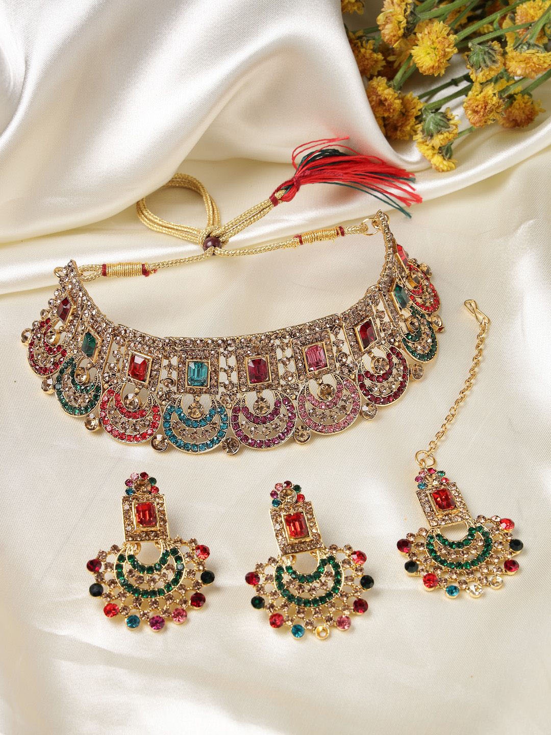 

Sukkhi Gold-Plated American Diamond Studded Jewellery Set