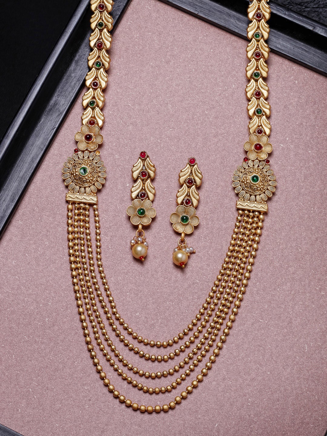 

Sukkhi Gold-Plated Kundan-Studded & Beaded Multistring Jewellery Set