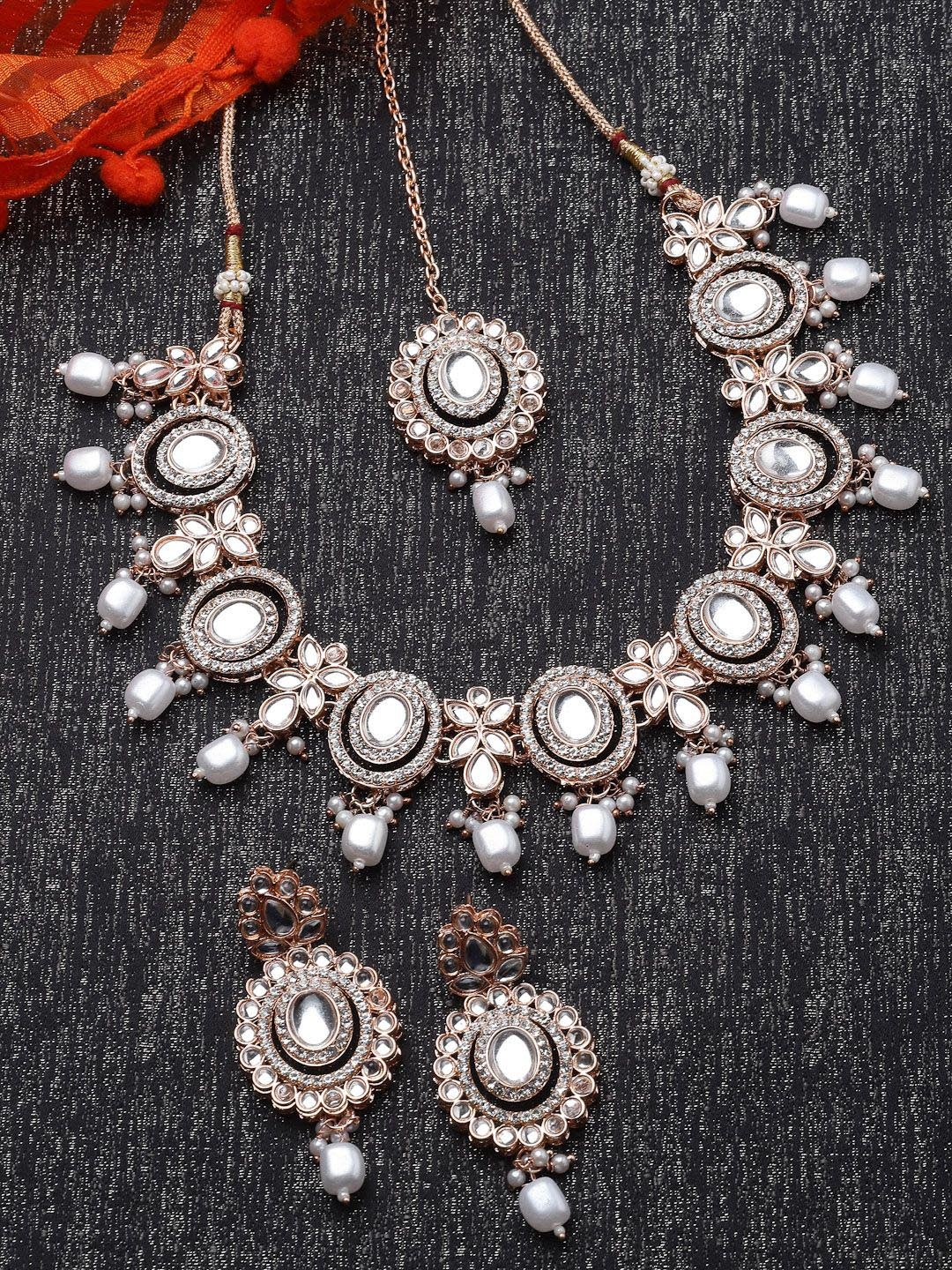 

Sukkhi Gold-Plated American Diamond Studded & Beaded Jewellery Set