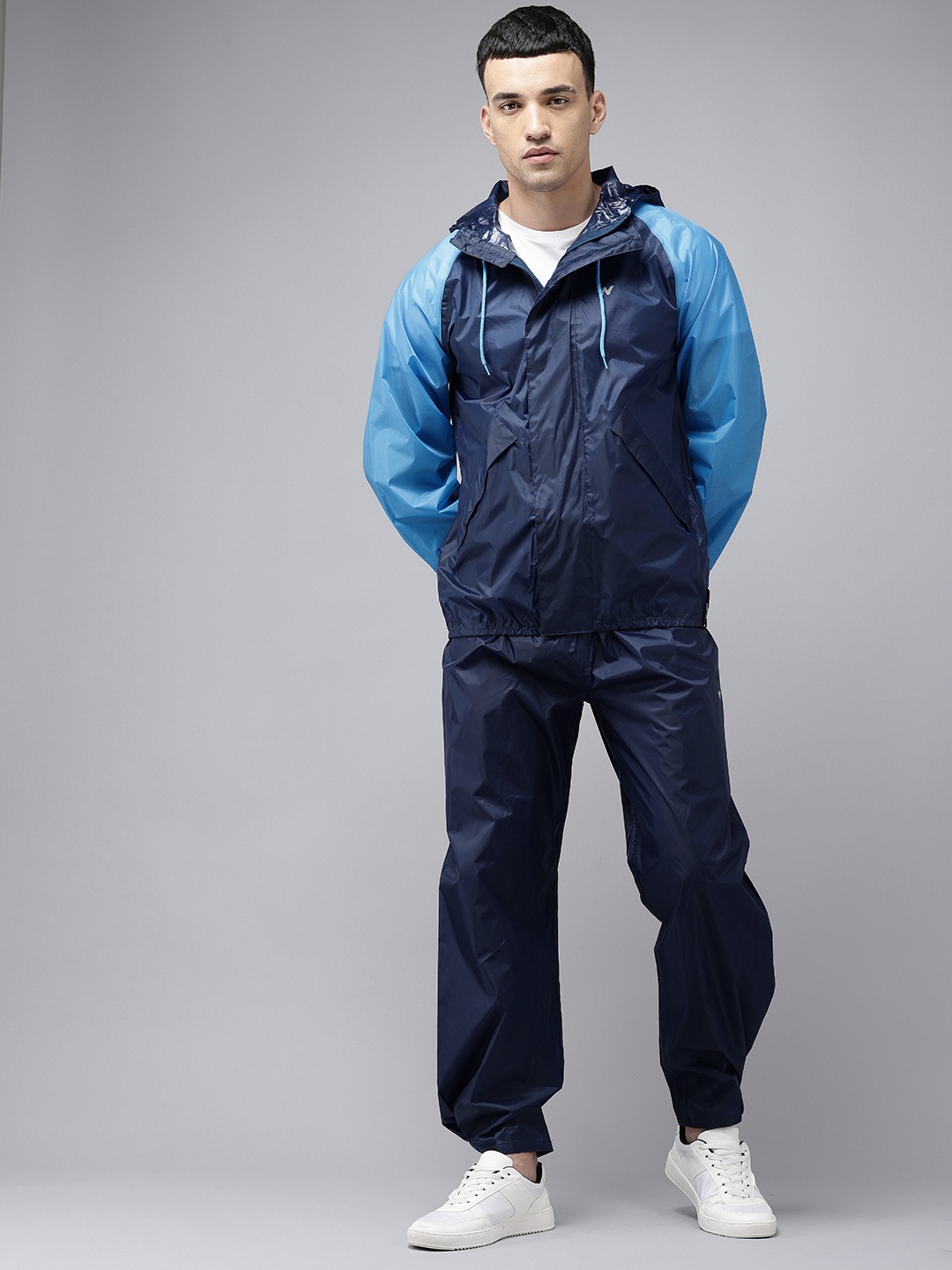 

Wildcraft Men Waterproof Hooded Rain Jacket & Trouser, Navy blue