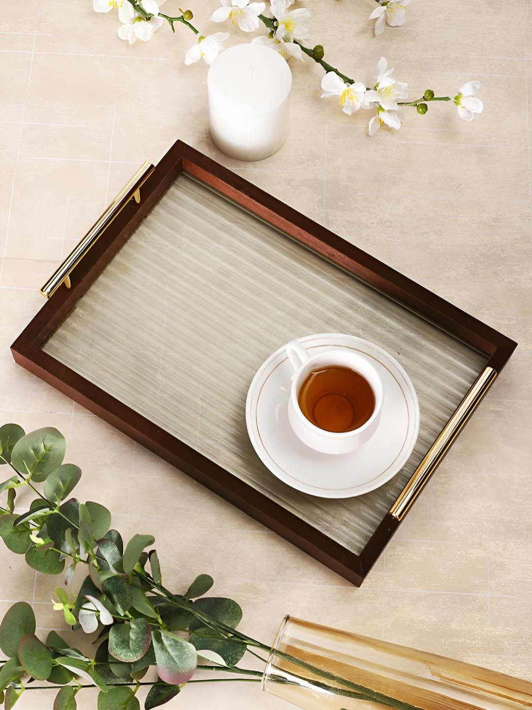 

TAYHAA Transparent Wooden Glass Serving Tray