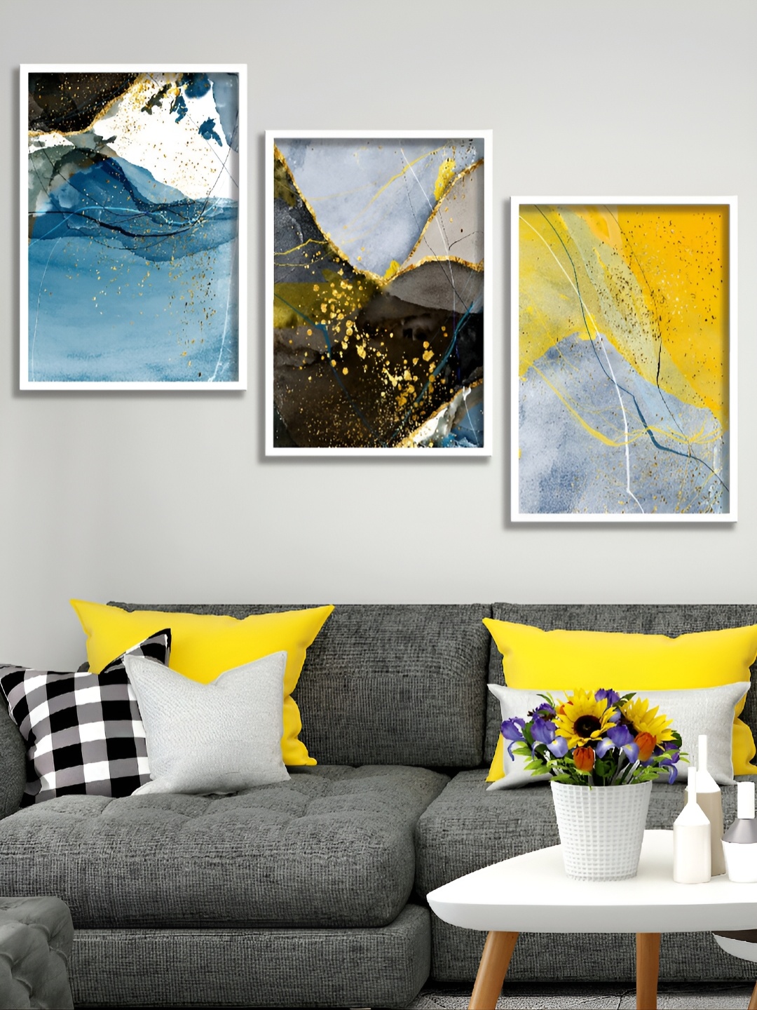 

Aura Blue & Yellow 3 Pieces Abstract Printed Wall Painting