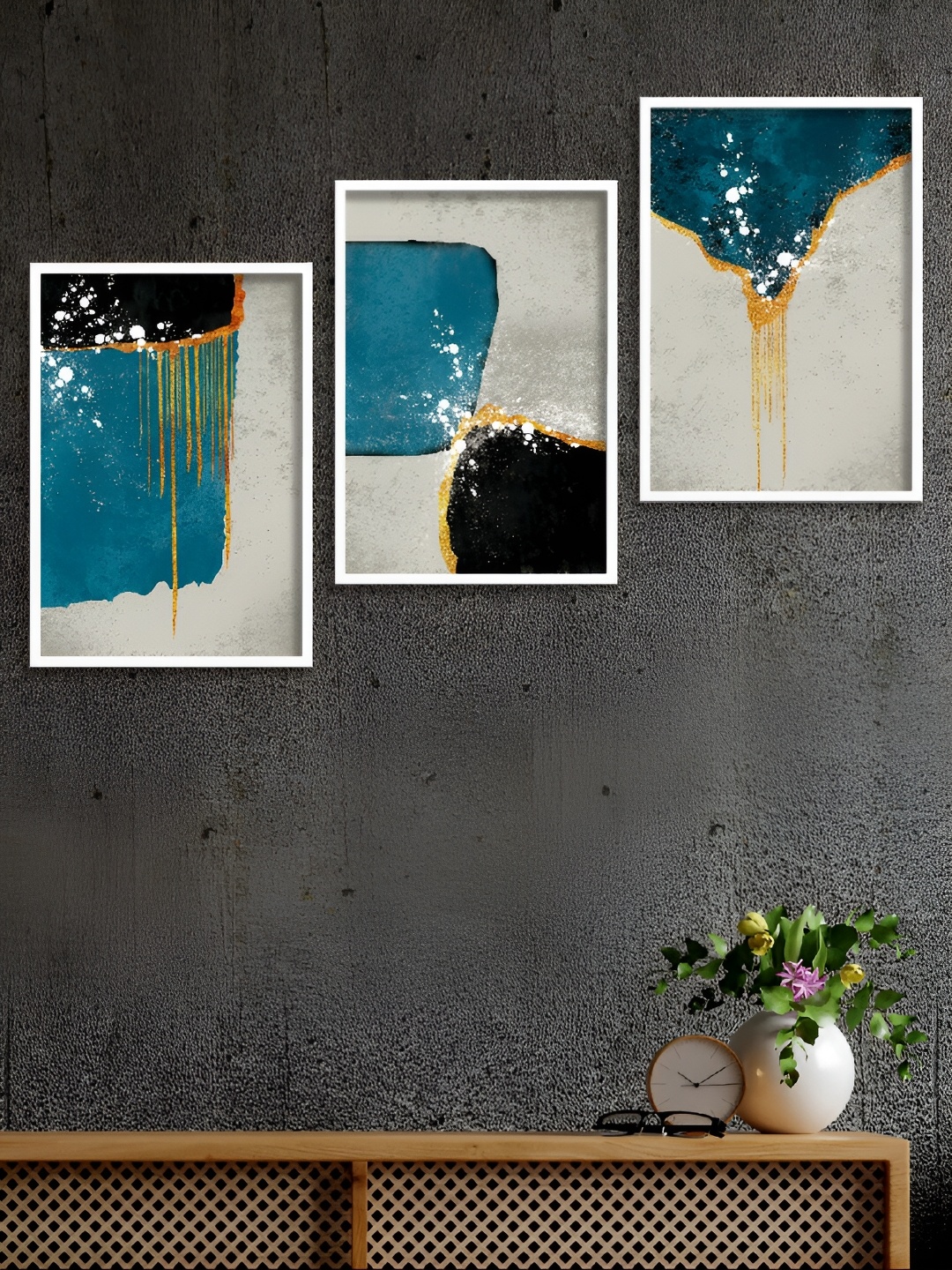 

Aura Beige & Blue 3 Pieces Abstract Painting Wall Arts