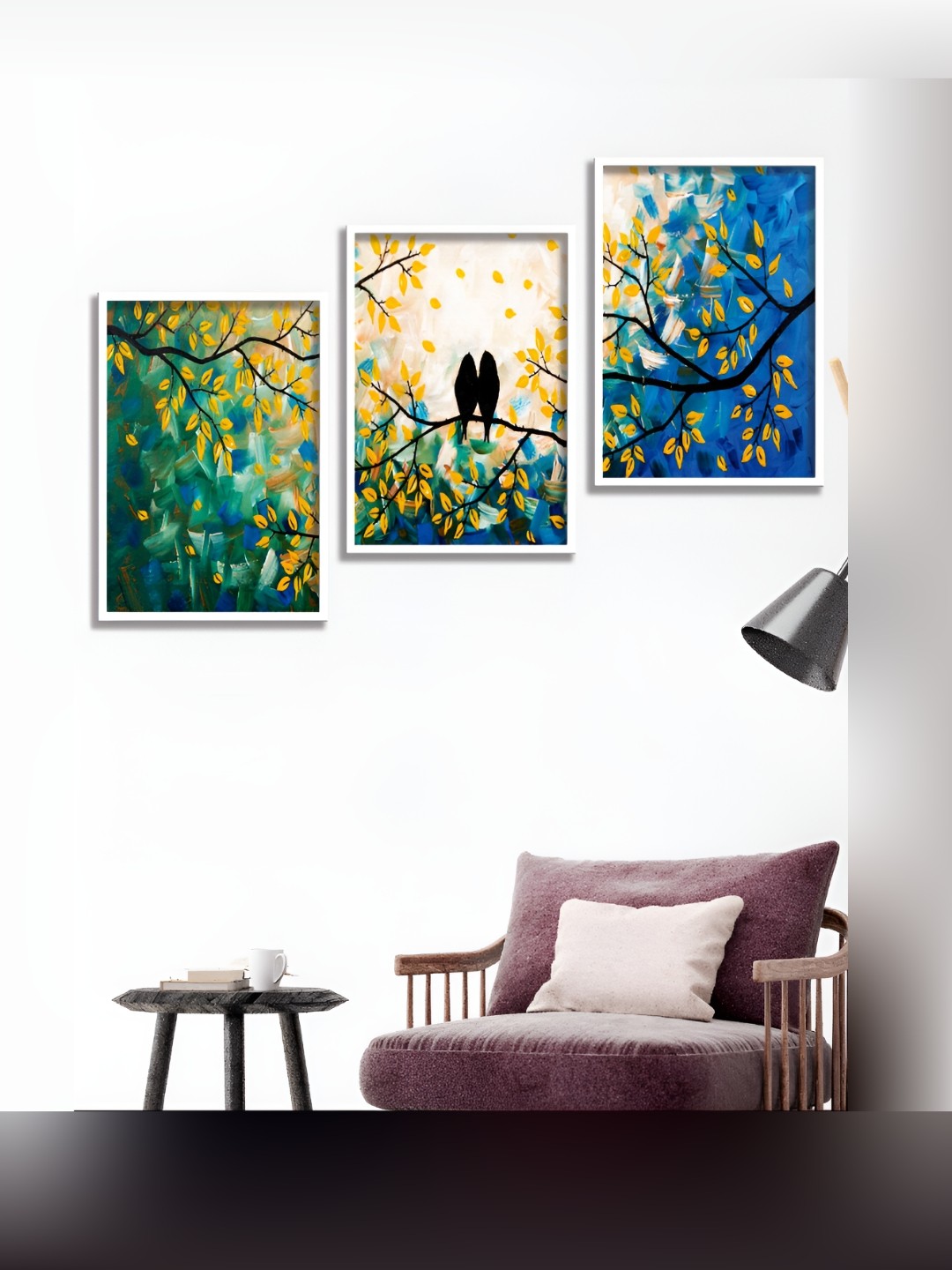 

Aura White & Green 3 Pieces Floral and Botanical Wall Painting