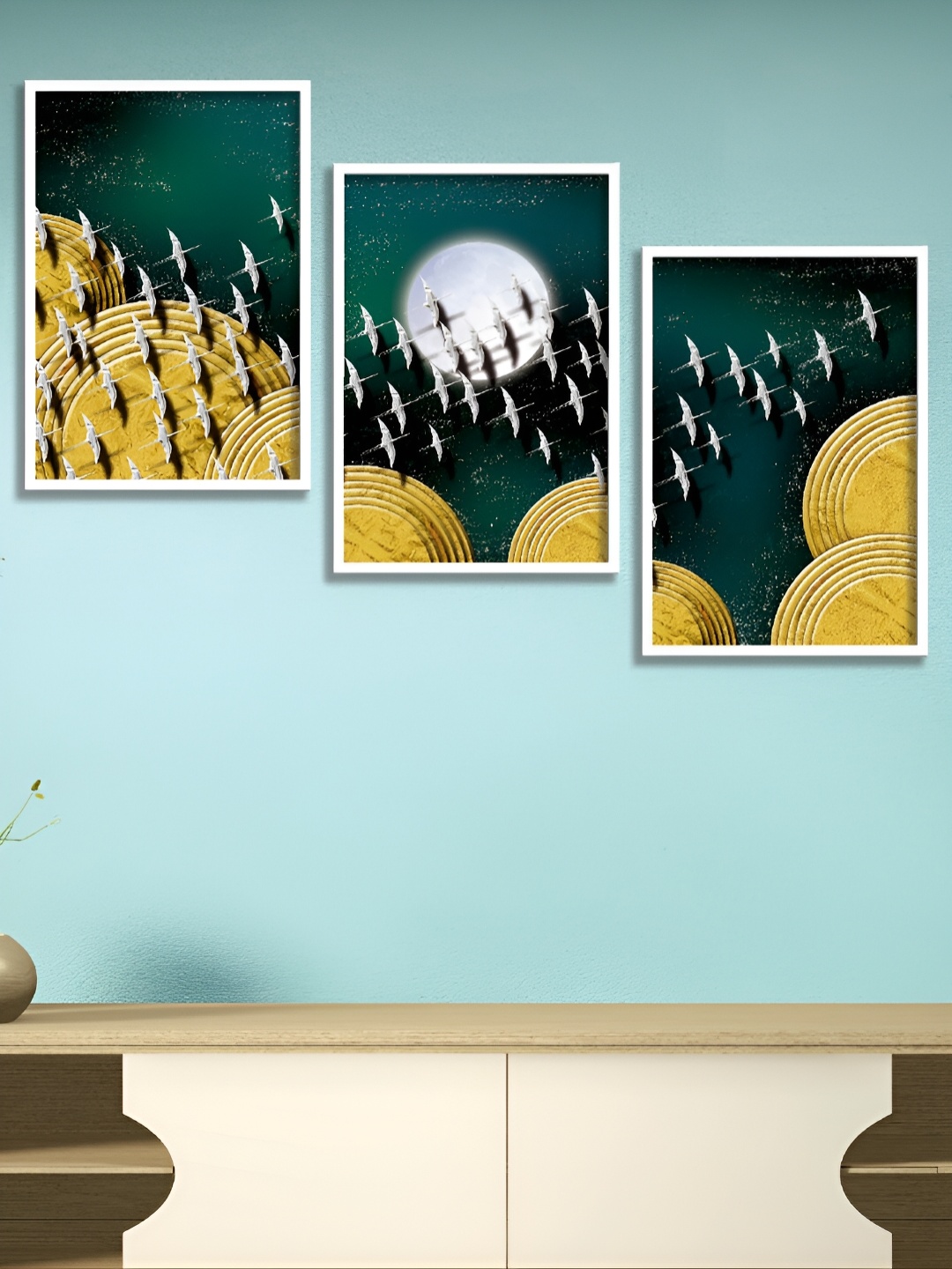 

Aura Green & Yellow 3 Pieces Wall Painting