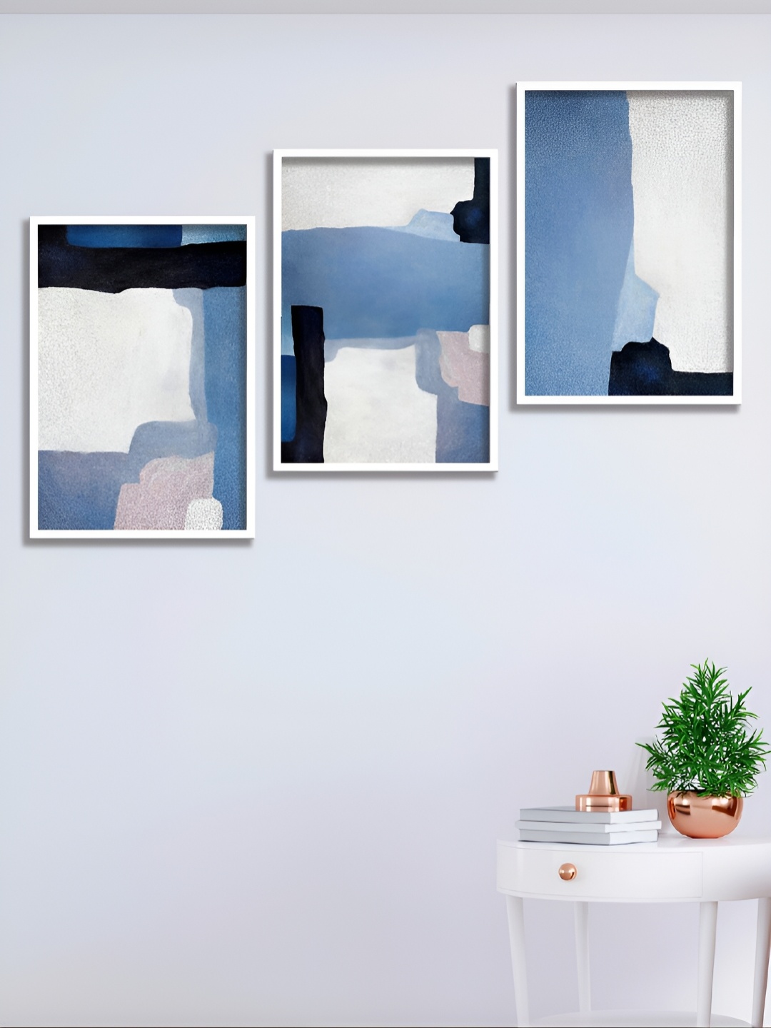 

Aura Blue & White 3 Pieces Abstract Wall Paintings