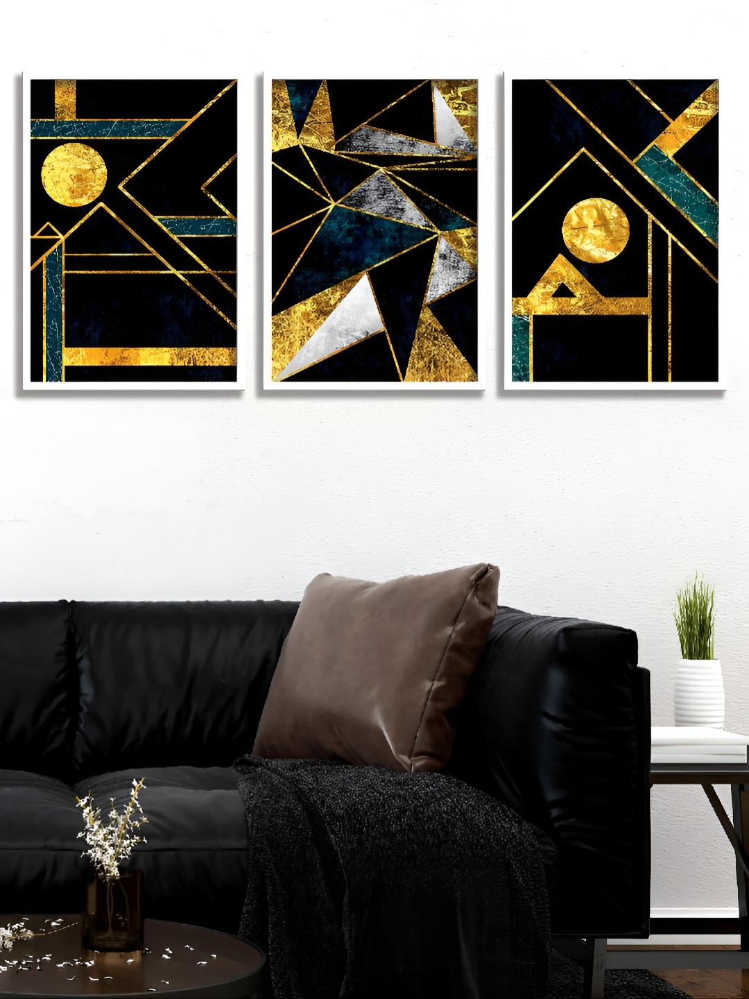 

Aura Gold-Toned & Black 3 Pieces Abstract Painting Wall Arts