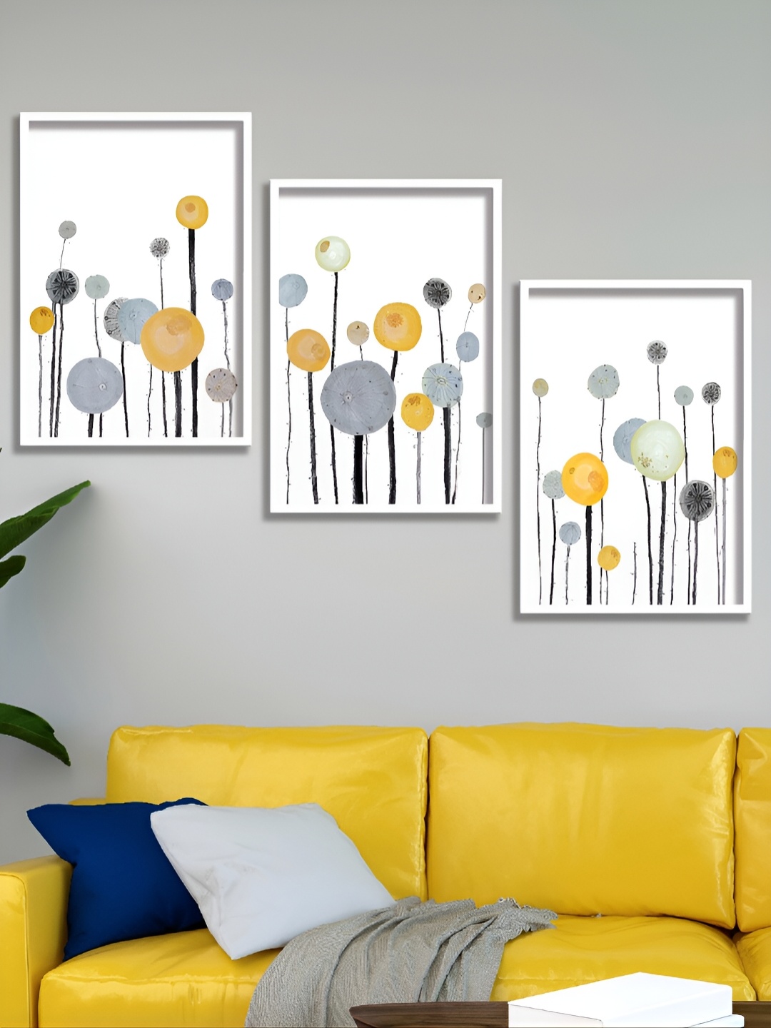 

Aura White & Yellow 3 Pieces Abstract Paintings Wall Arts