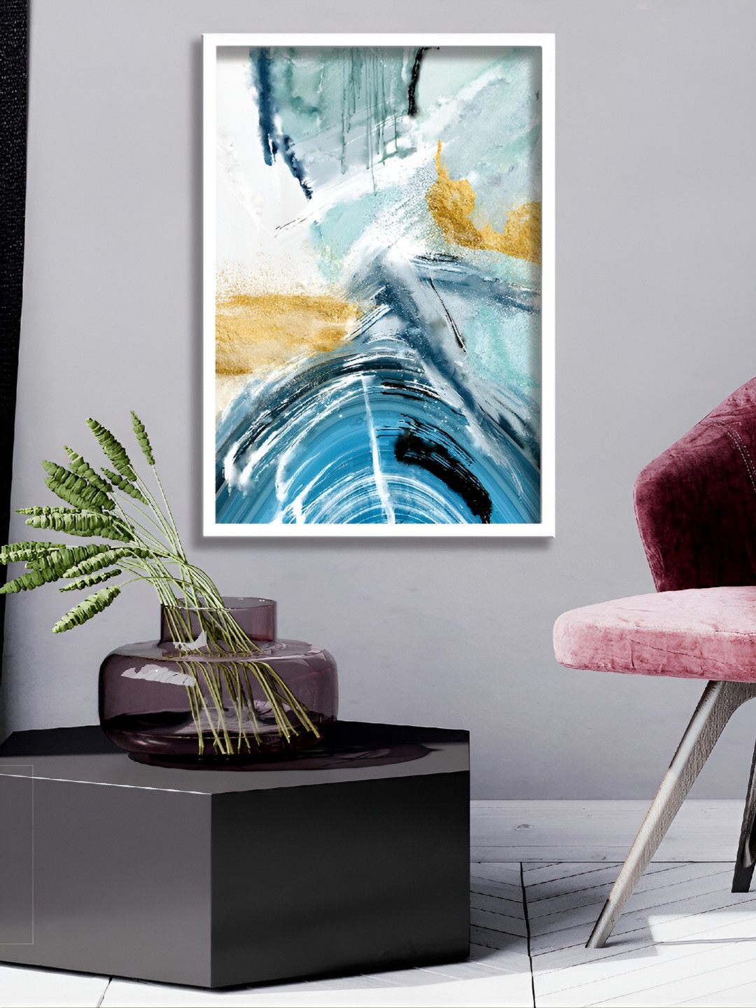 

Aura White & Blue 1 Piece Synthetic Wood Abstract Wall Paintings