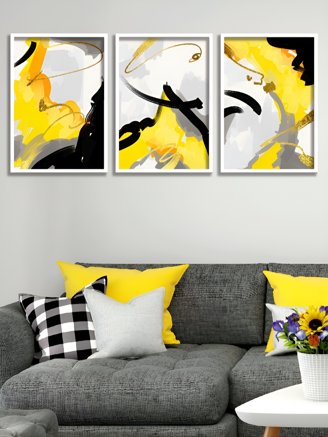 

Aura Grey & Yellow 3 Pieces Abstract Paintings Wall Arts