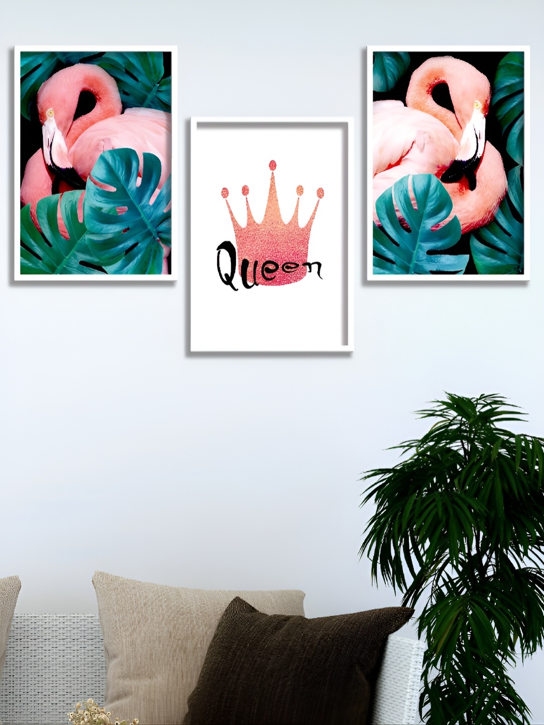 

Aura White & Green 3 Pieces Wall Paintings