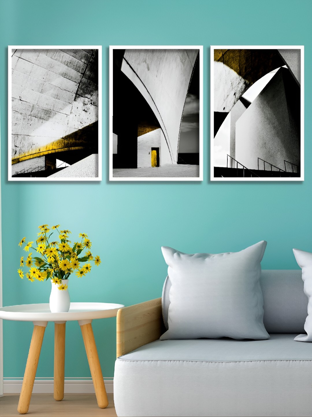 

Aura Grey & Black 3 Piece Synthetic Wood Abstract Wall Paintings