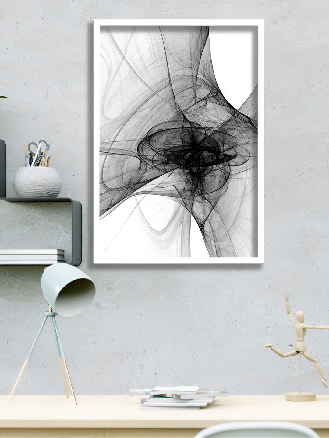 

Aura White & Grey 1 Piece Synthetic Wood Abstract Wall Paintings