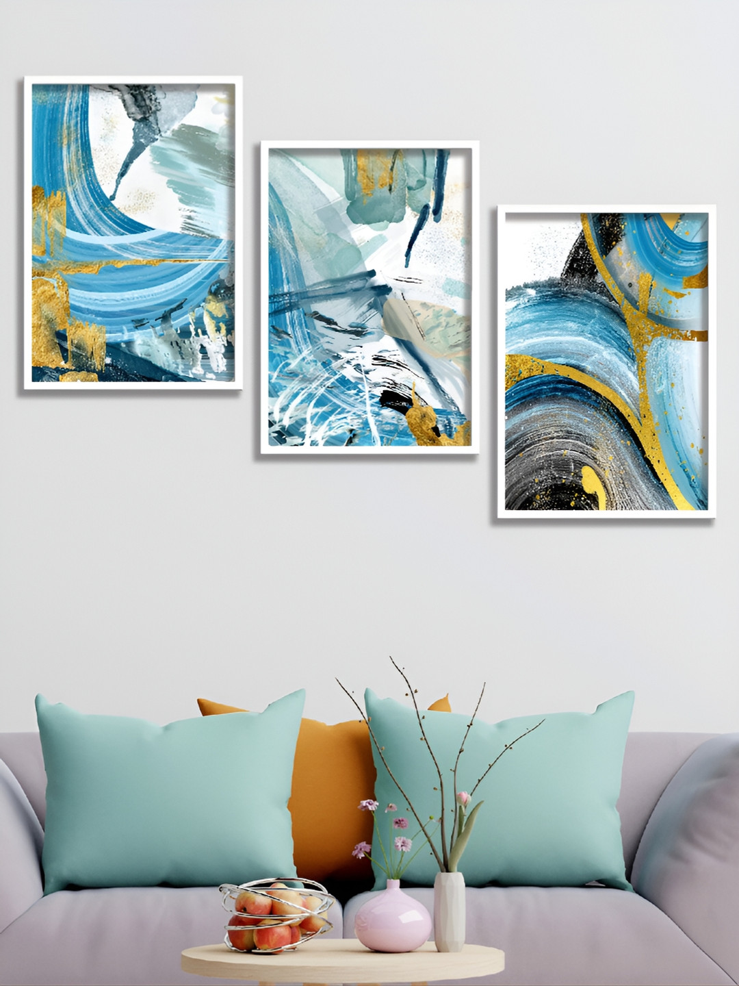 

Aura White & Blue 3 Piece Synthetic Wood Other Wall Paintings