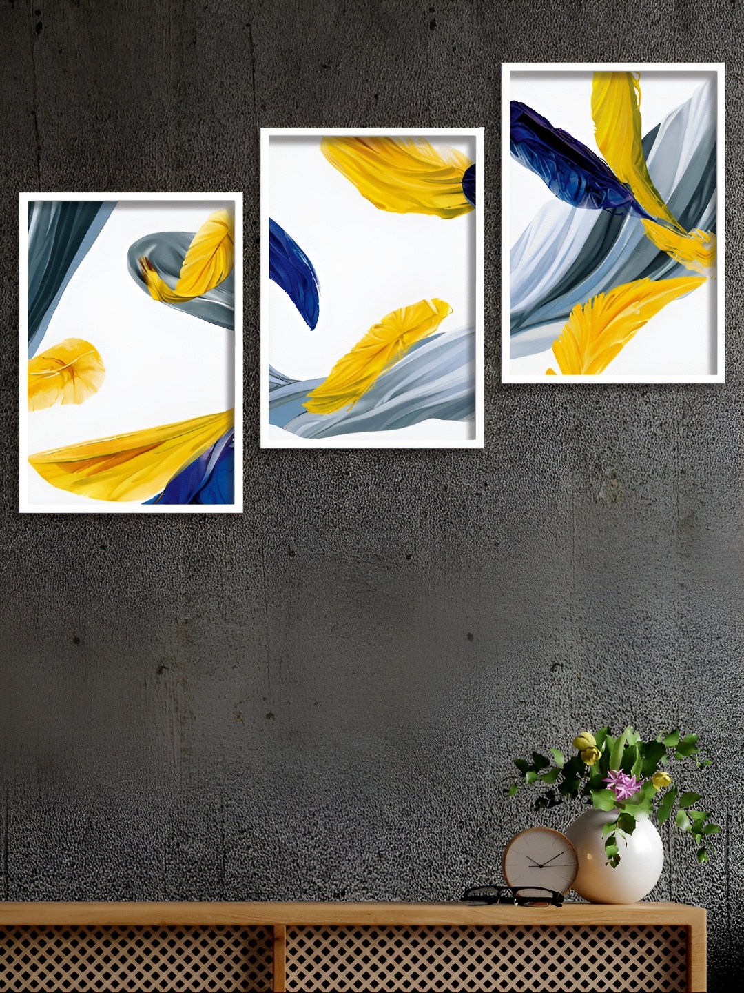 

Aura White & Blue 3 Pieces Abstract Paintings Wall Arts