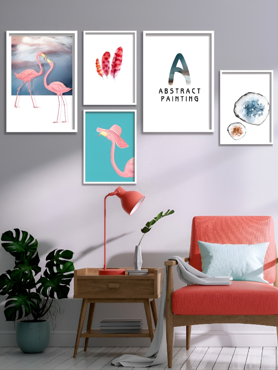 

Aura White & Blue 5 Pieces Birds and Animals Wall Paintings