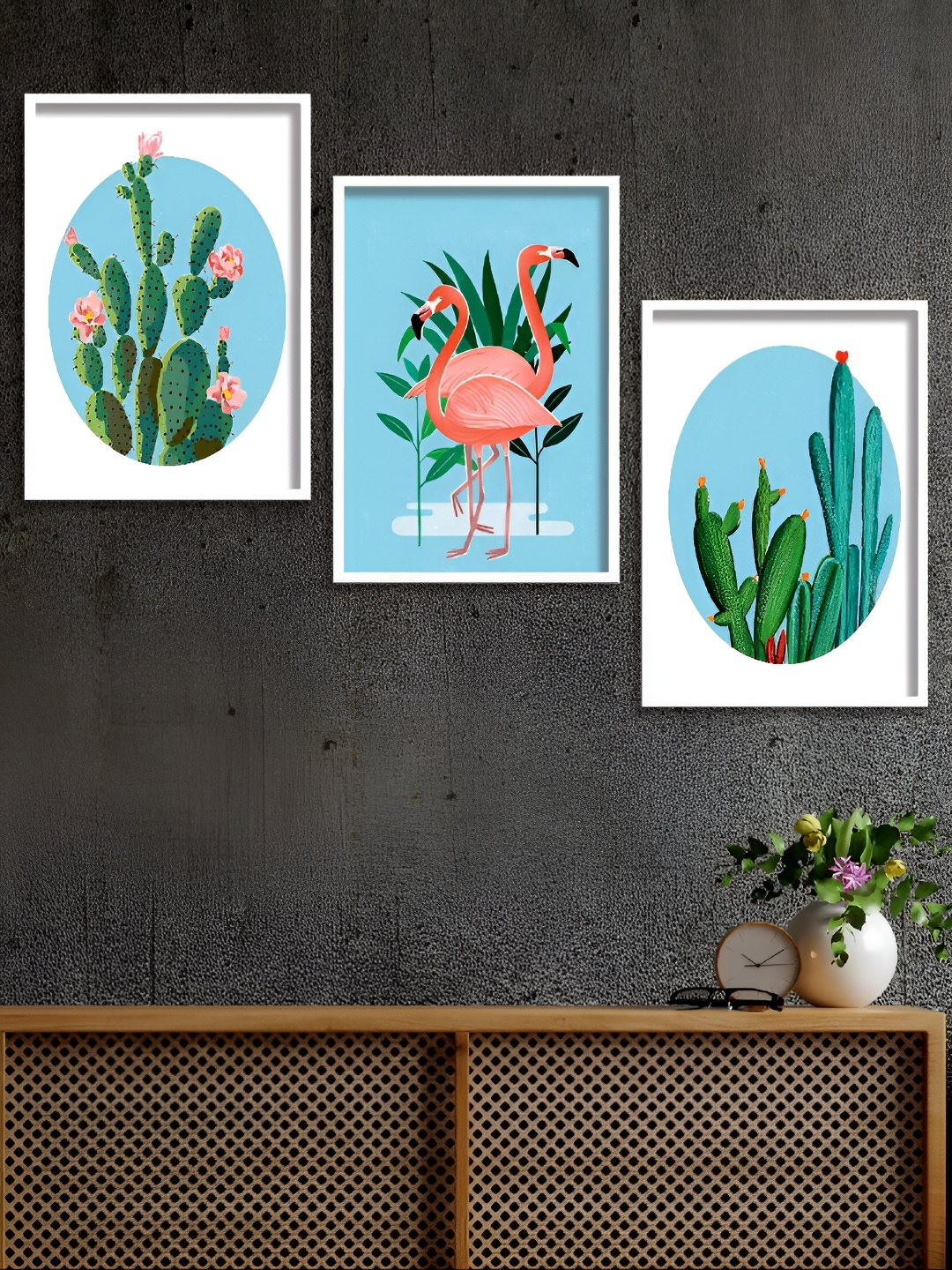 

Aura White & Blue 3 Pieces Floral and Botanical Paintings Wall Arts