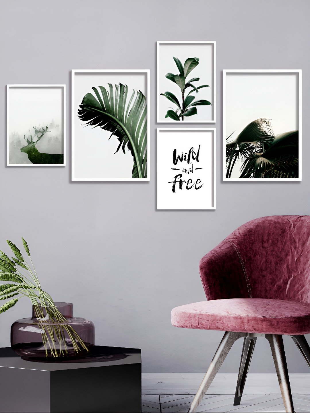 

Aura White & Green 5 Pieces Abstract Paintings Wall Arts